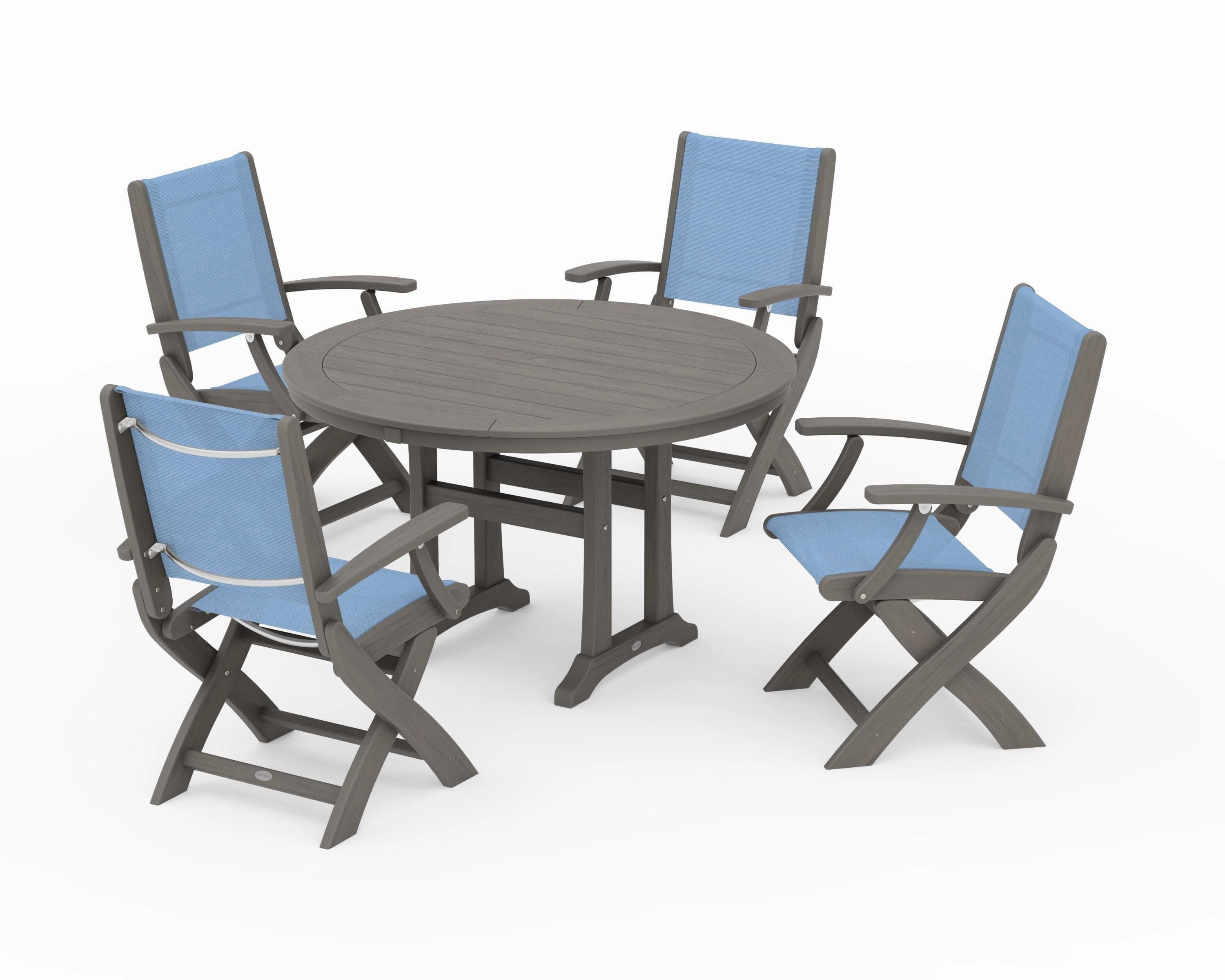 Coastal Folding Chair 5-Piece Round Dining Set with Trestle Legs