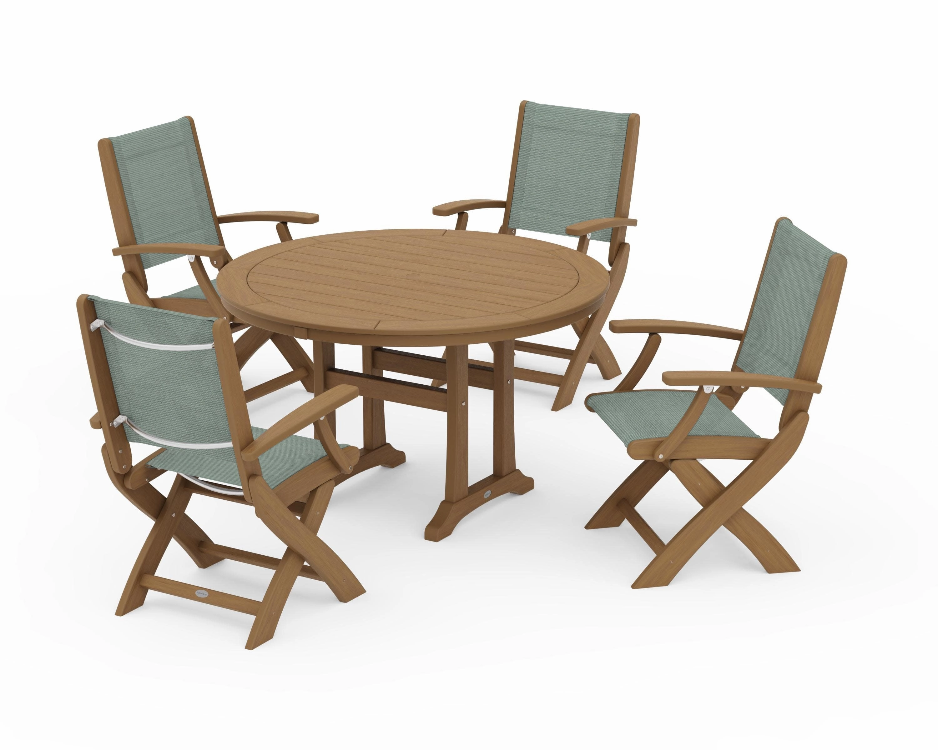 Coastal Folding Chair 5-Piece Round Dining Set with Trestle Legs