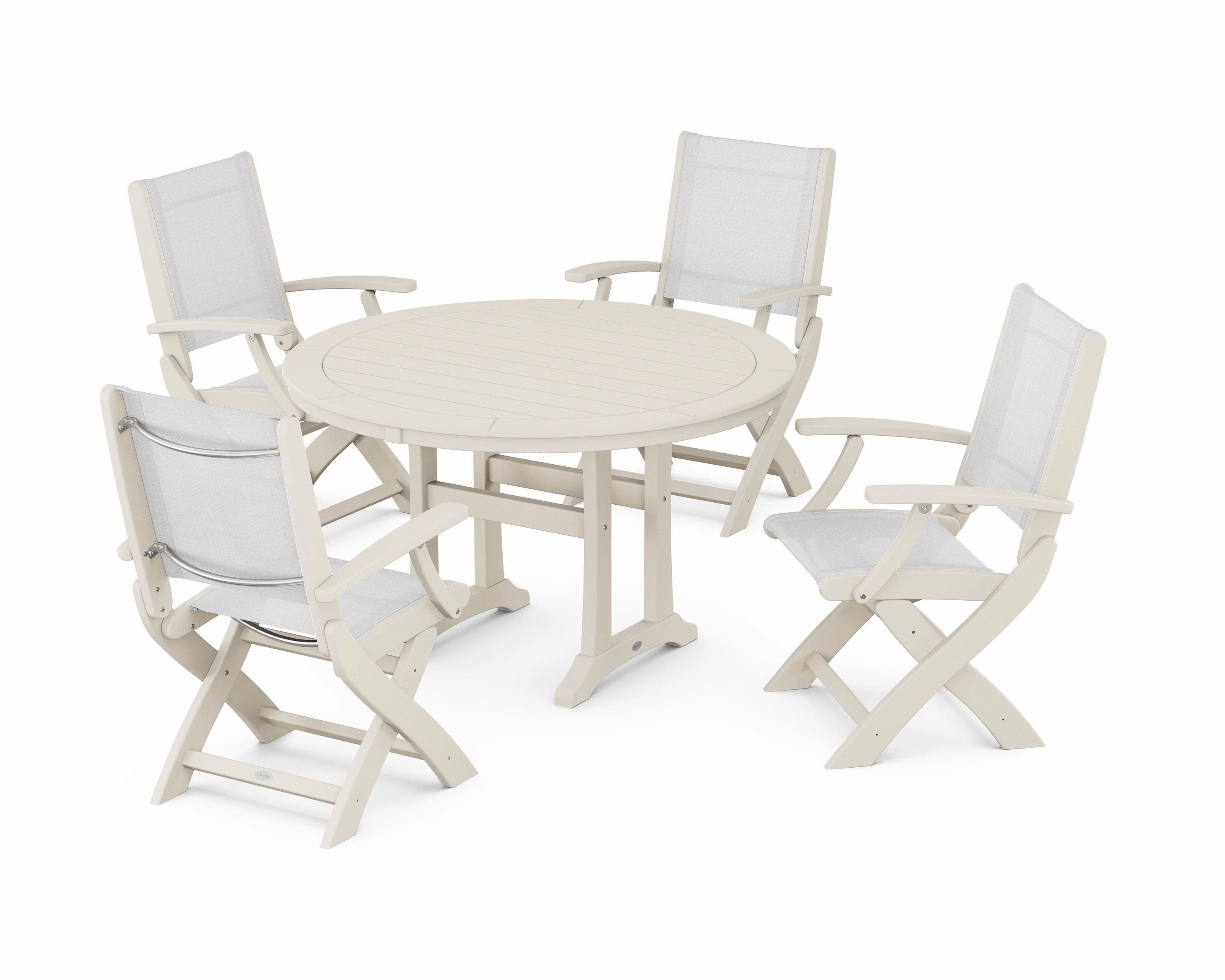 Coastal Folding Chair 5-Piece Round Dining Set with Trestle Legs