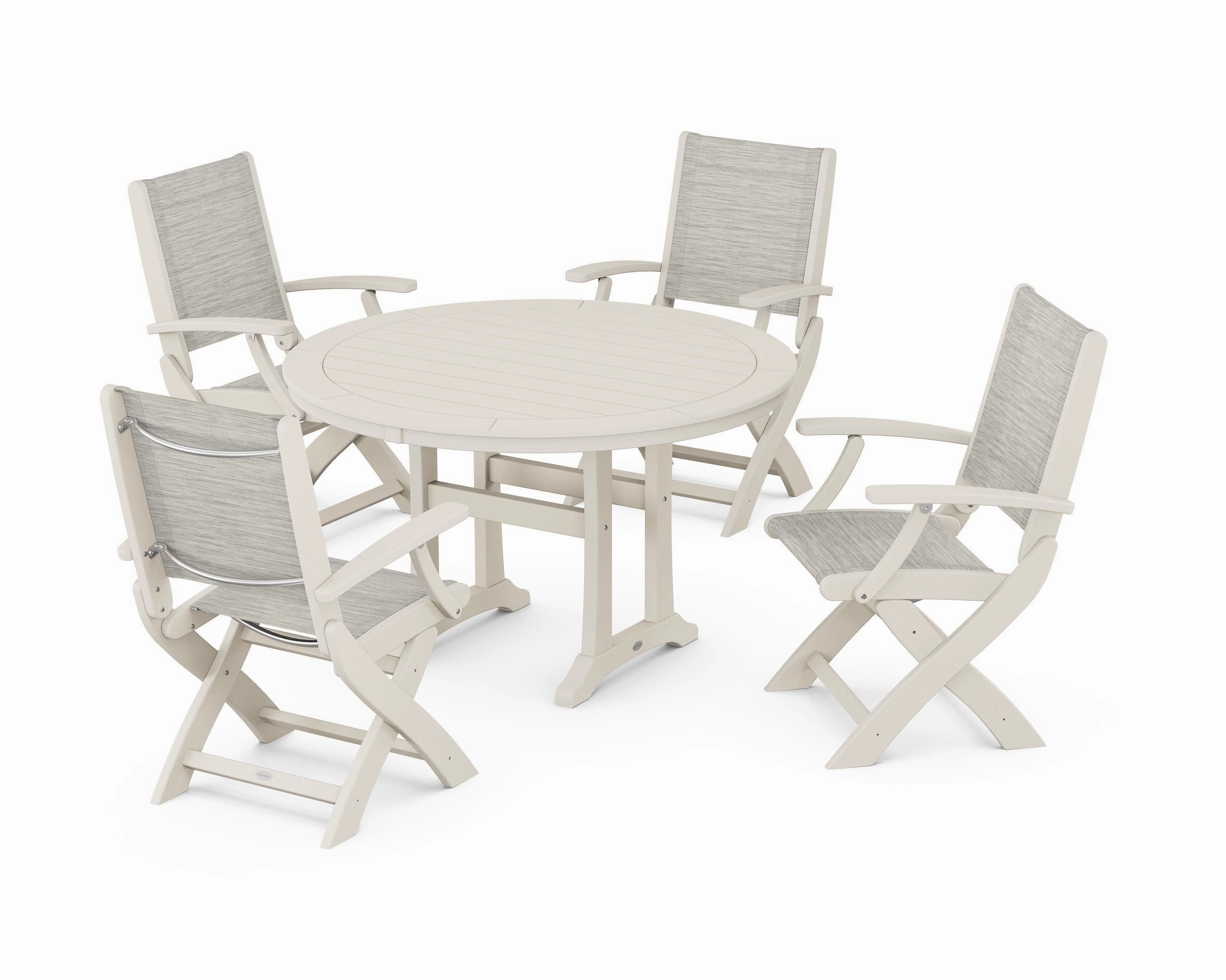 Coastal Folding Chair 5-Piece Round Dining Set with Trestle Legs