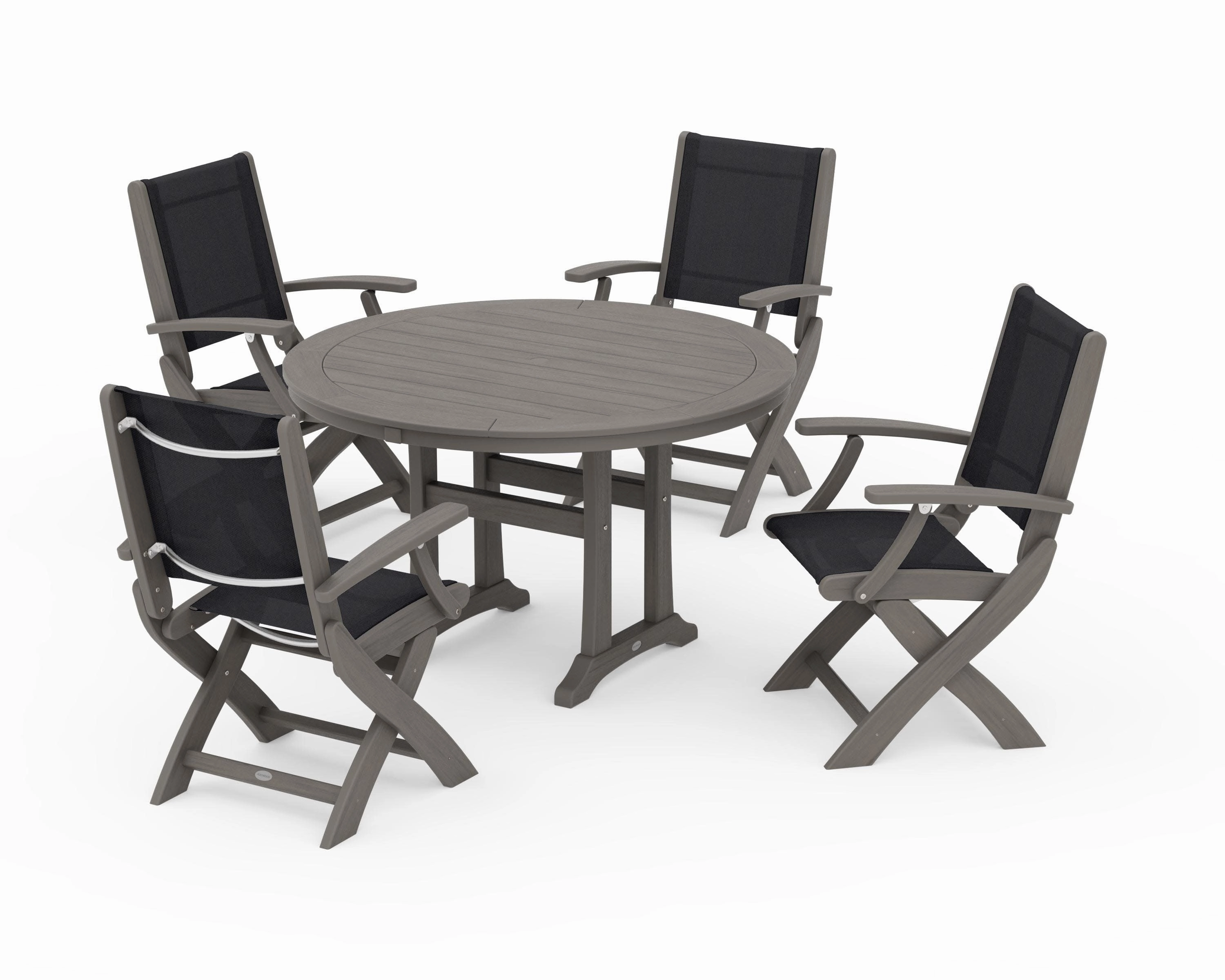 Coastal Folding Chair 5-Piece Round Dining Set with Trestle Legs