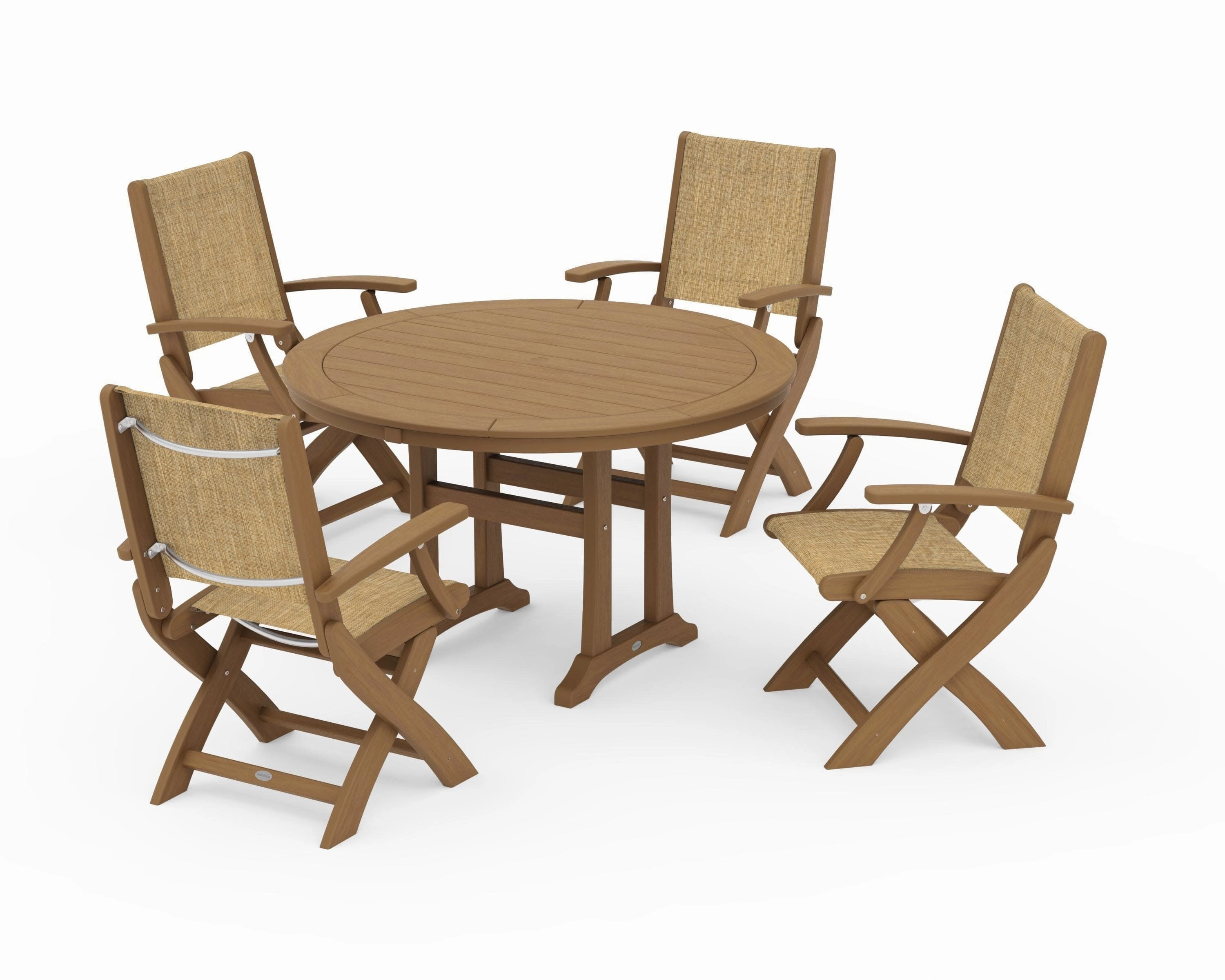 Coastal Folding Chair 5-Piece Round Dining Set with Trestle Legs