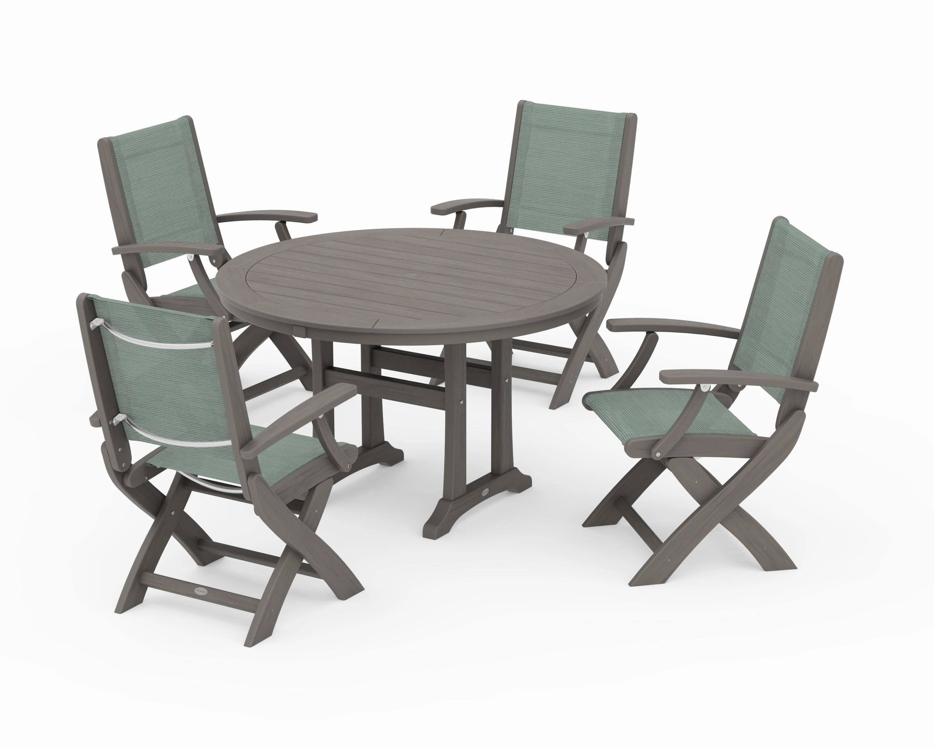 Coastal Folding Chair 5-Piece Round Dining Set with Trestle Legs