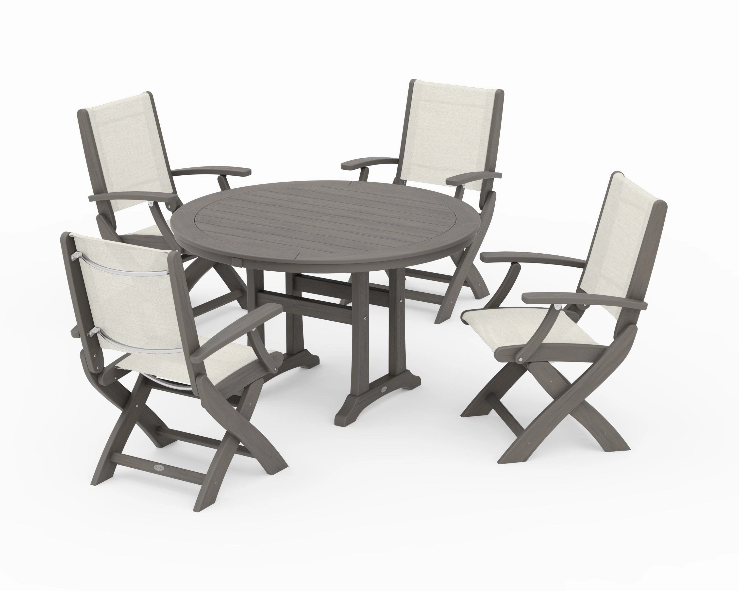 Coastal Folding Chair 5-Piece Round Dining Set with Trestle Legs