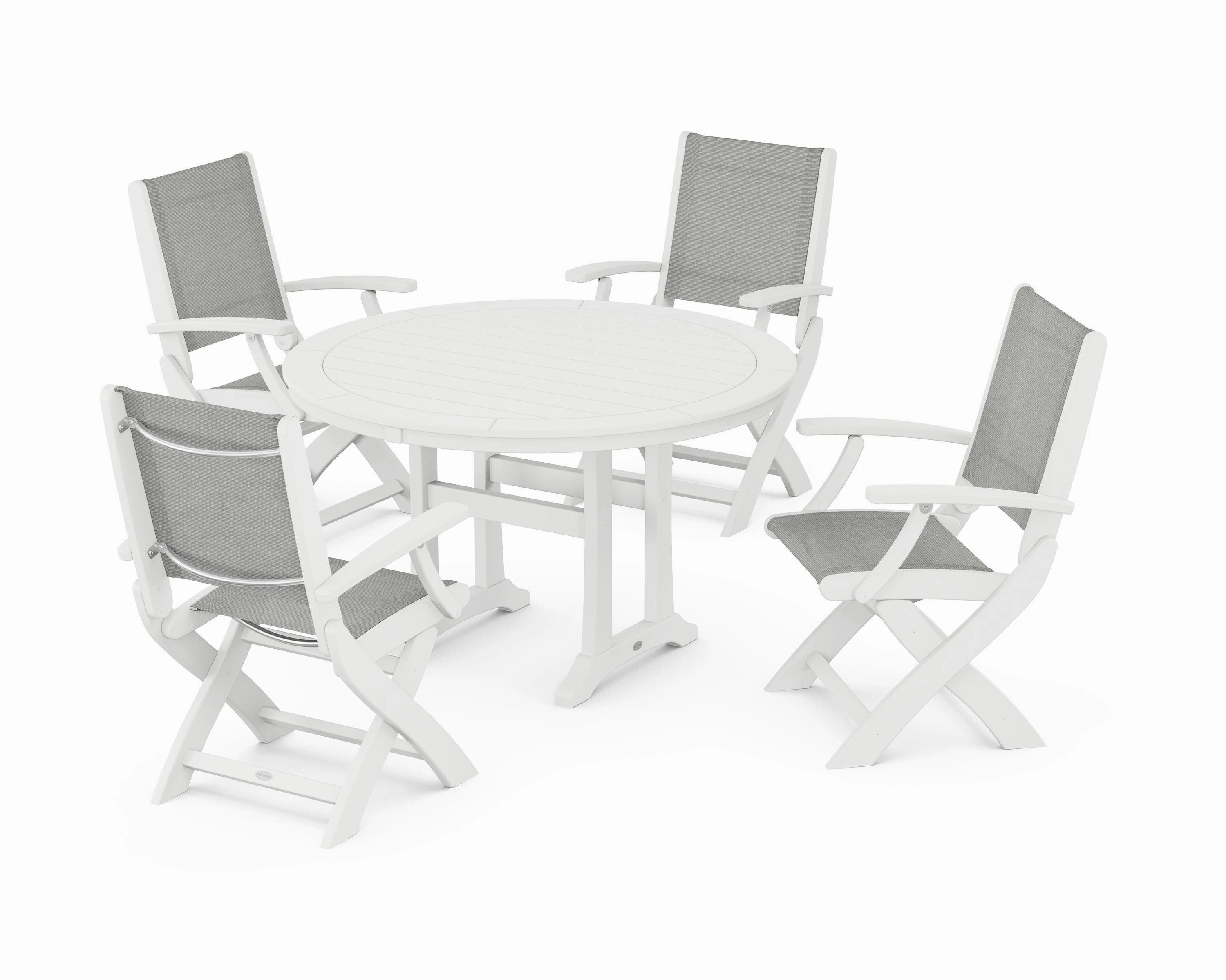 Coastal Folding Chair 5-Piece Round Dining Set with Trestle Legs