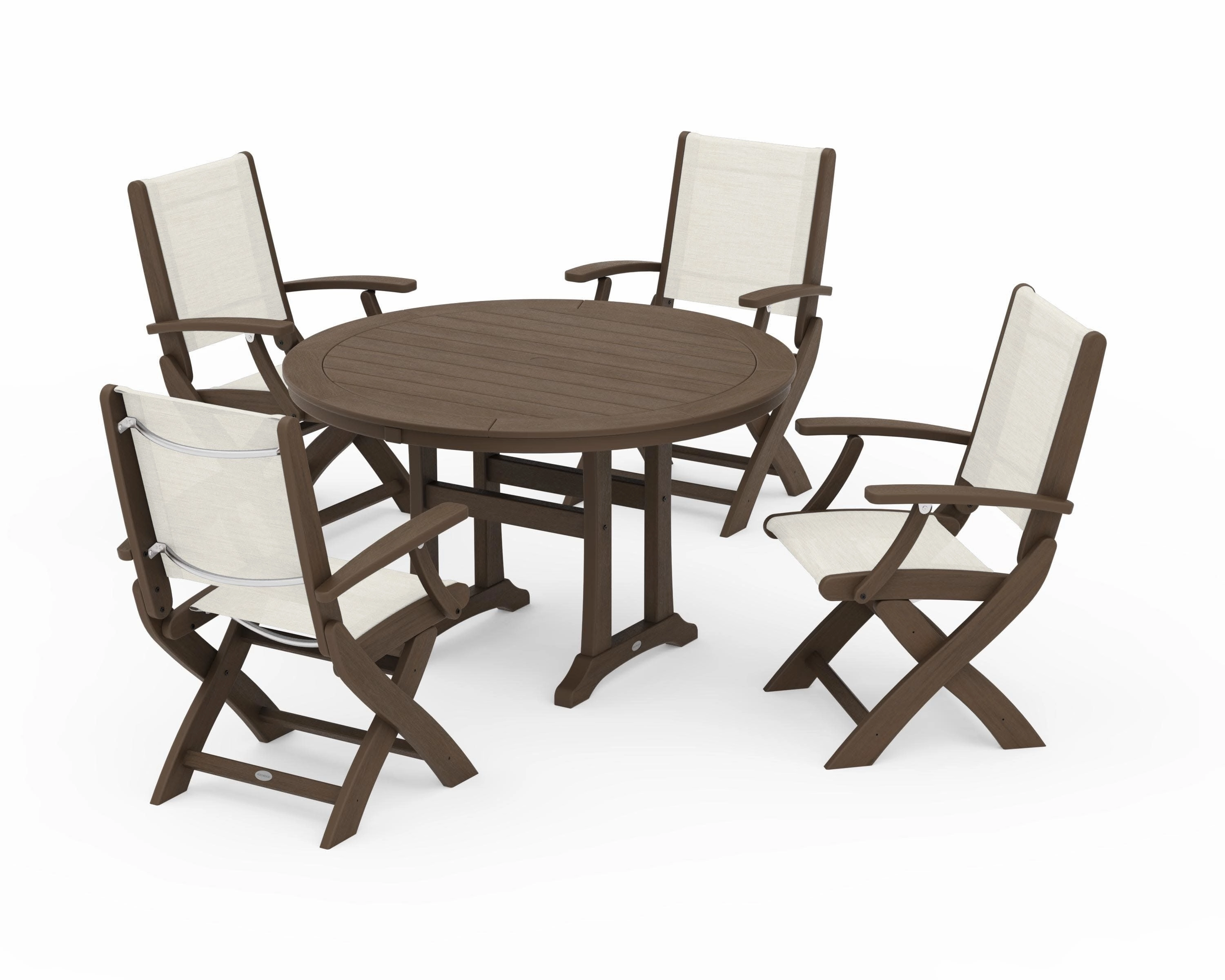 Coastal Folding Chair 5-Piece Round Dining Set with Trestle Legs