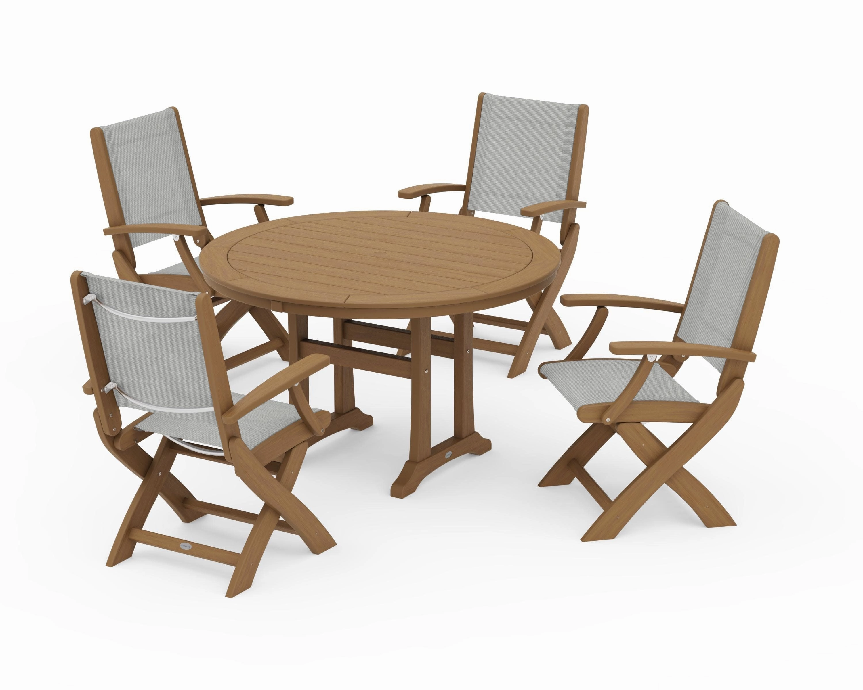 Coastal Folding Chair 5-Piece Round Dining Set with Trestle Legs