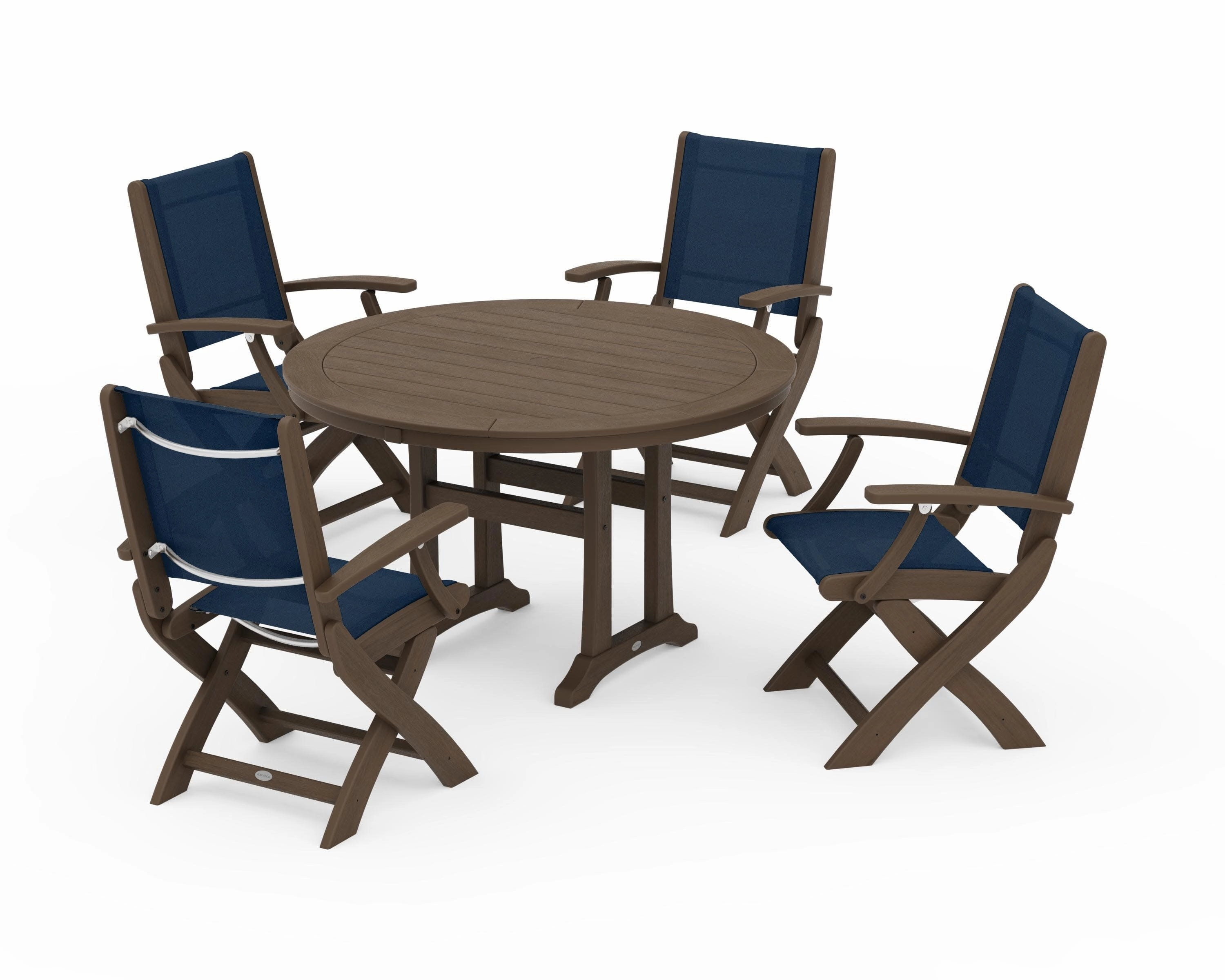 Coastal Folding Chair 5-Piece Round Dining Set with Trestle Legs