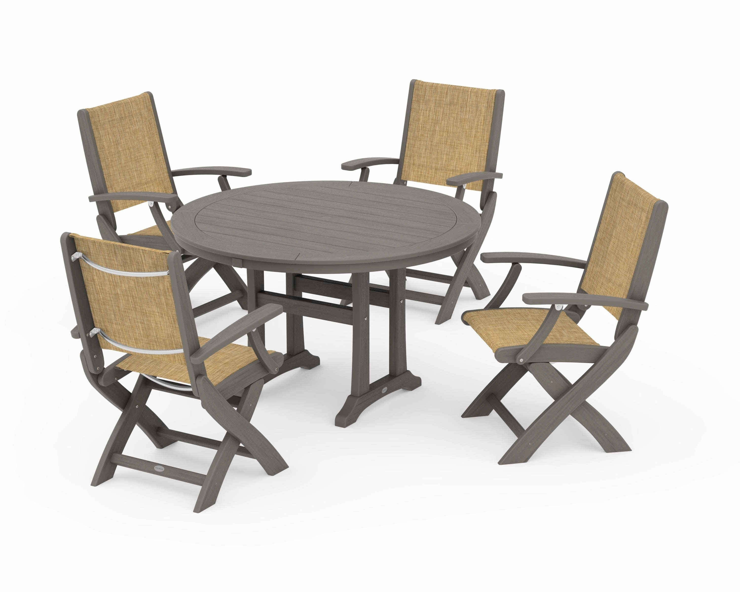 Coastal Folding Chair 5-Piece Round Dining Set with Trestle Legs