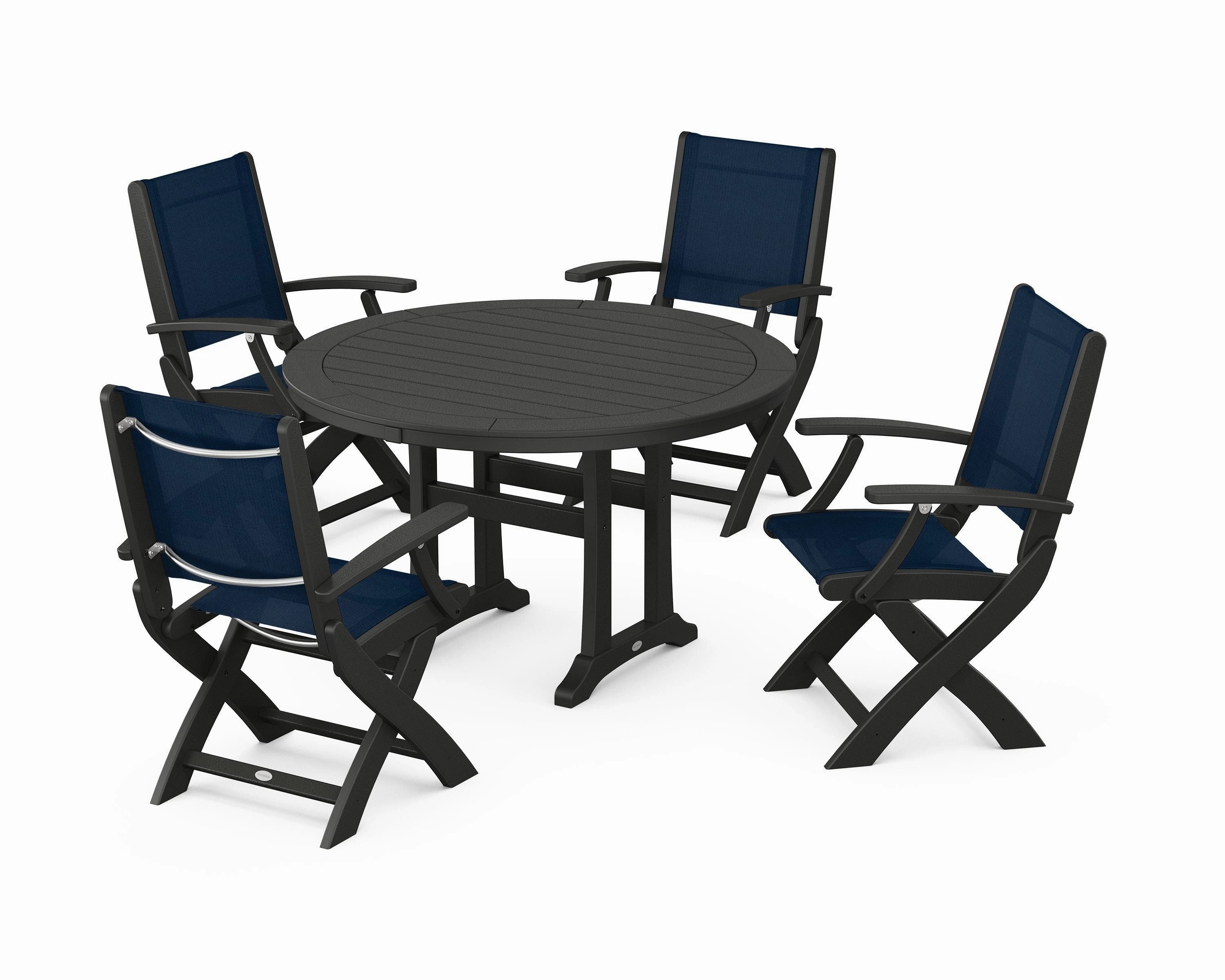 Coastal Folding Chair 5-Piece Round Dining Set with Trestle Legs