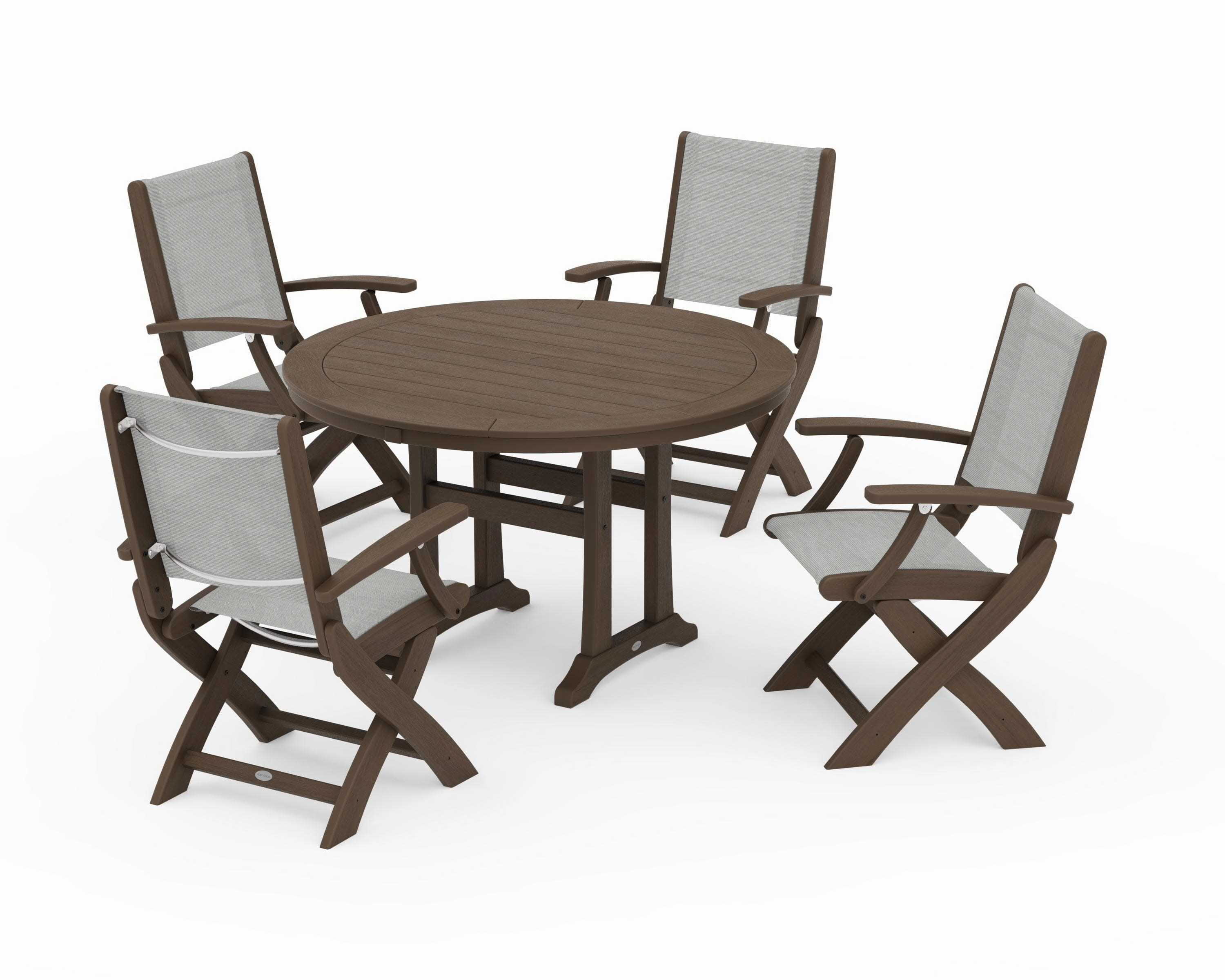 Coastal Folding Chair 5-Piece Round Dining Set with Trestle Legs