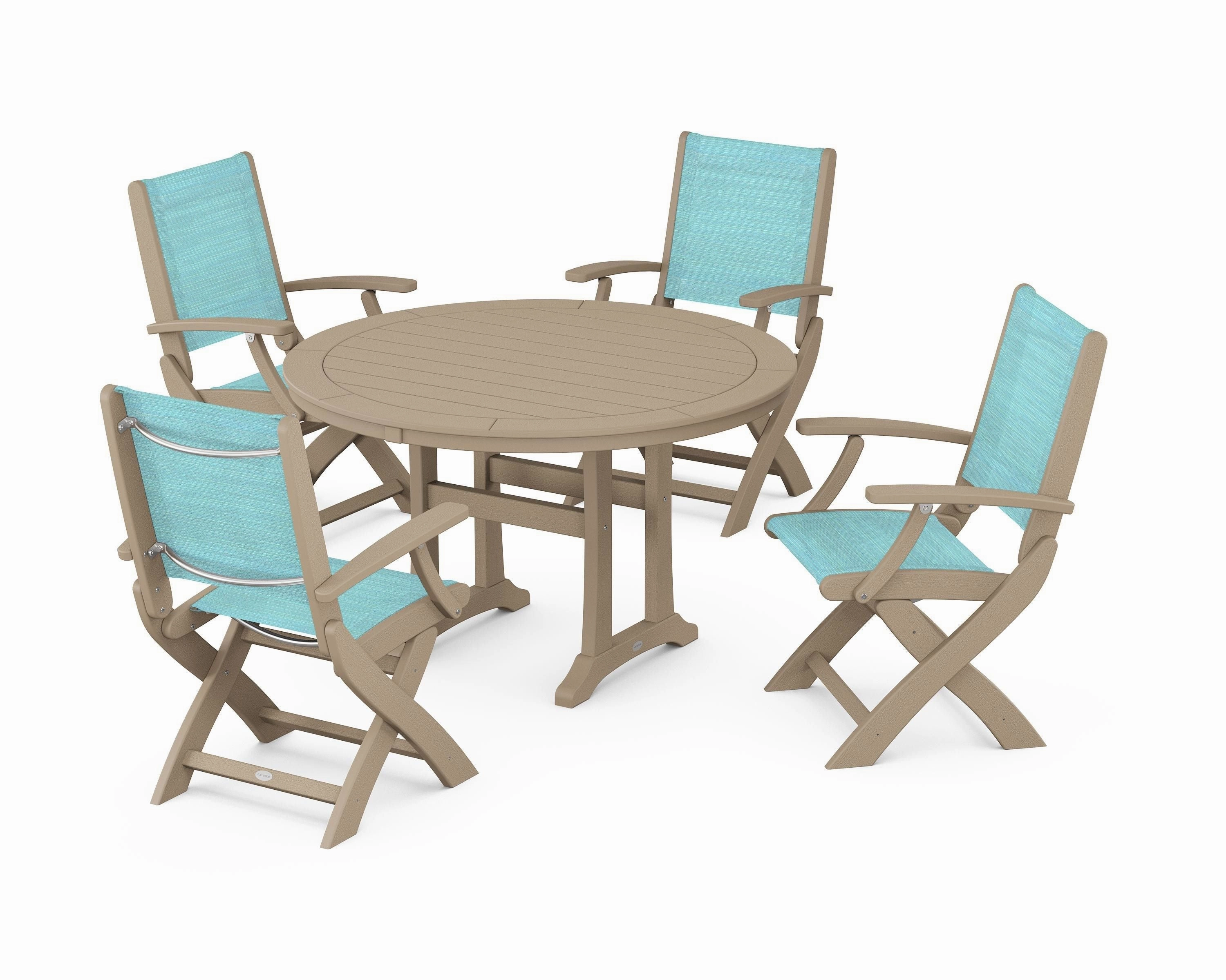 Coastal Folding Chair 5-Piece Round Dining Set with Trestle Legs