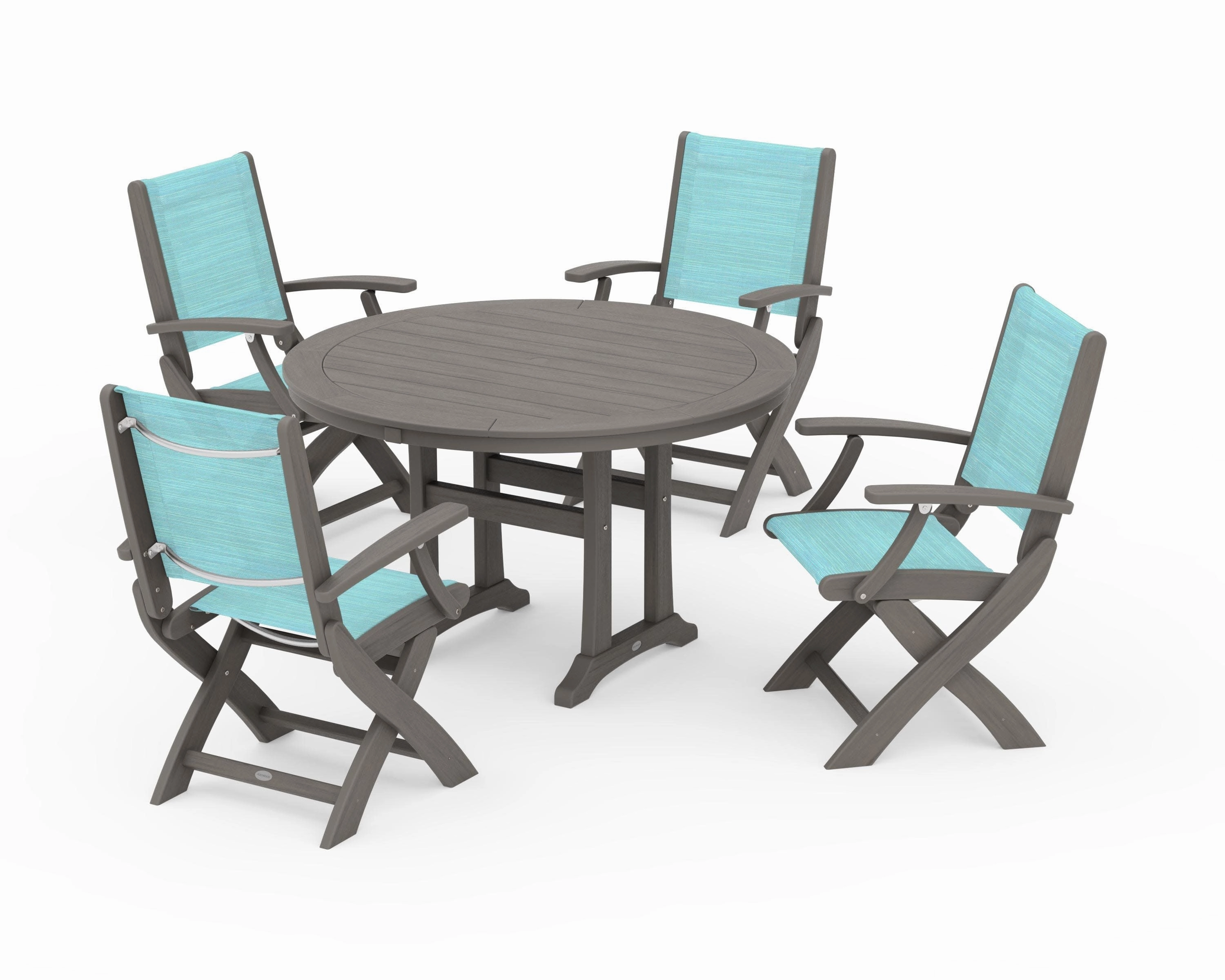 Coastal Folding Chair 5-Piece Round Dining Set with Trestle Legs
