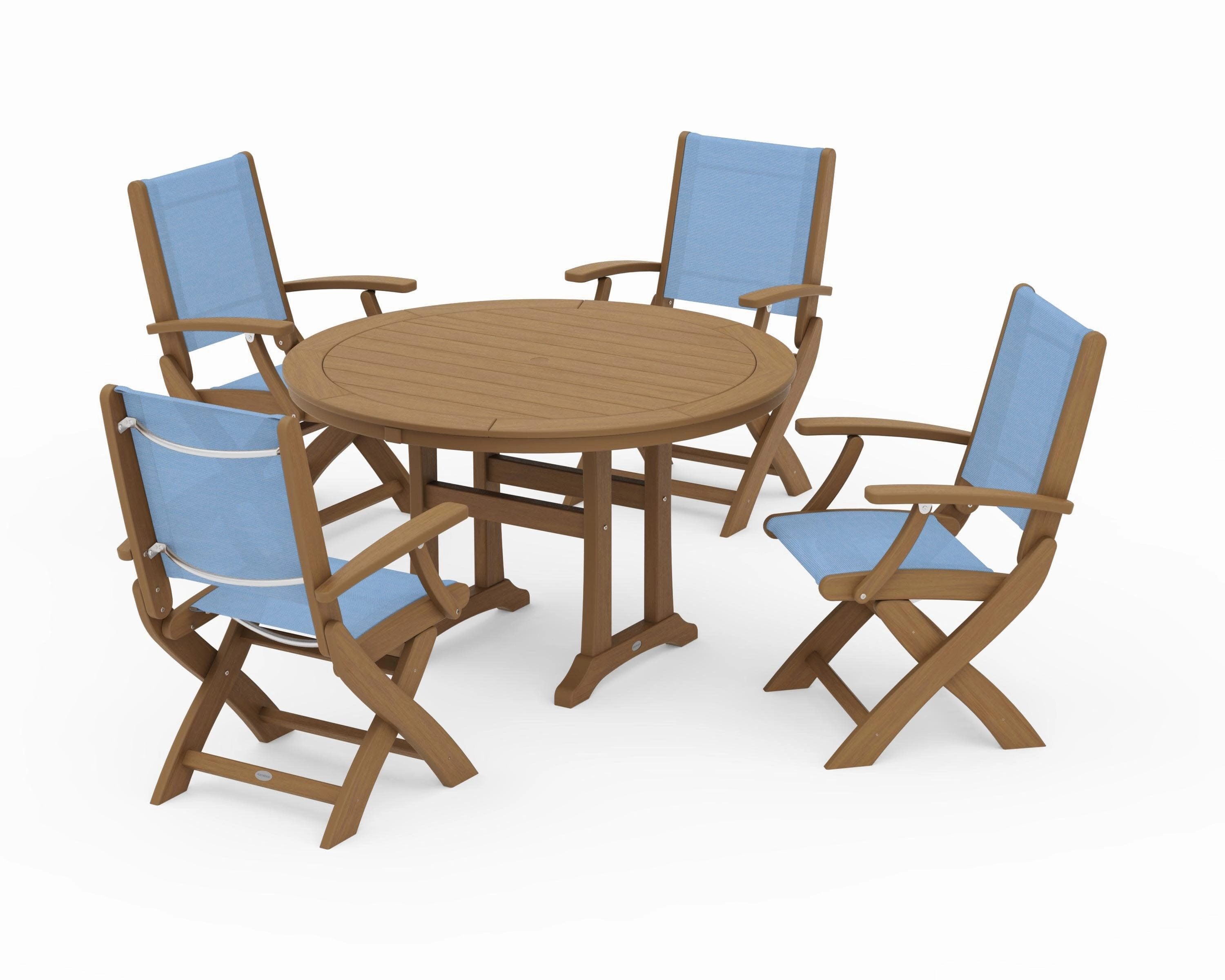 Coastal Folding Chair 5-Piece Round Dining Set with Trestle Legs