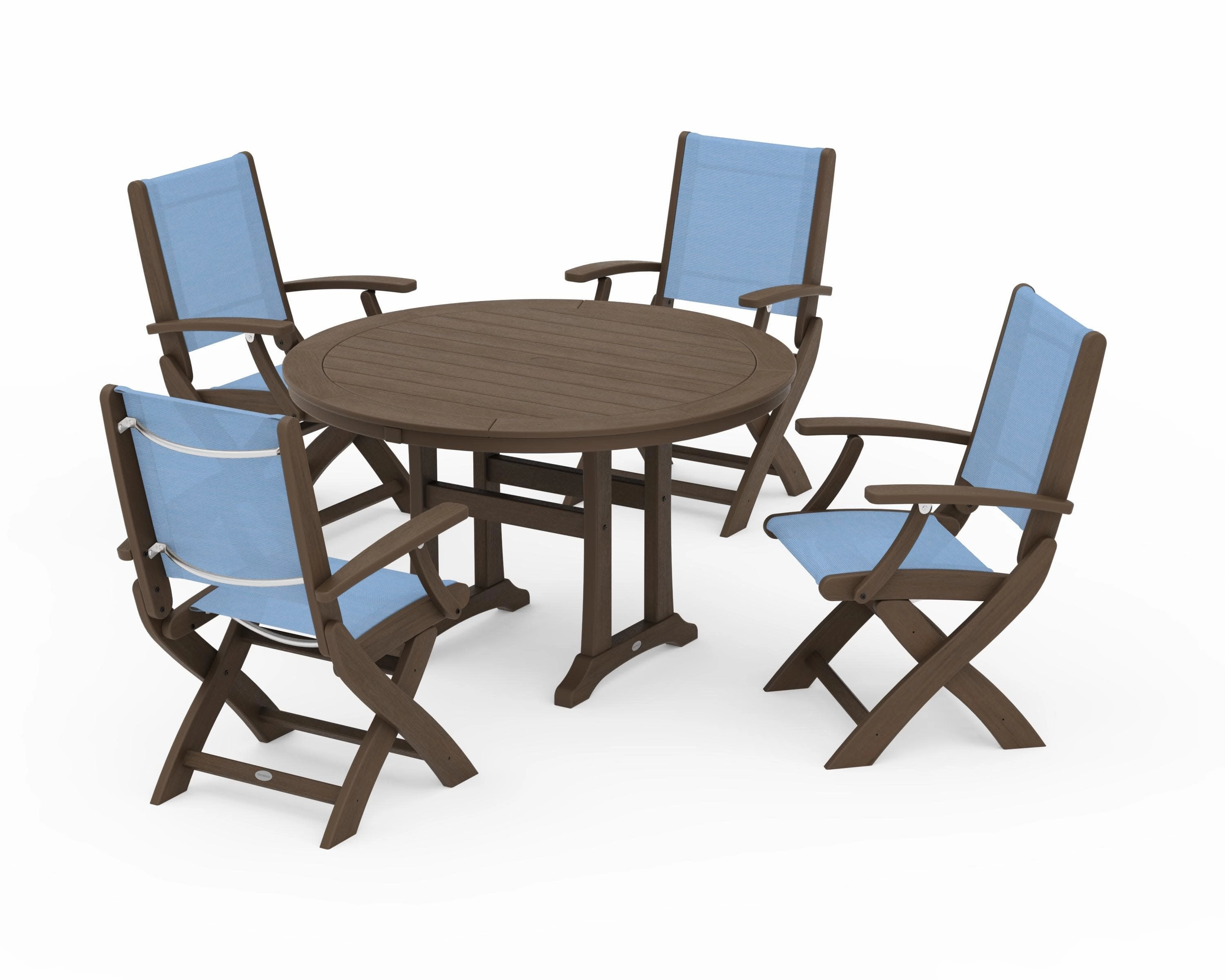 Coastal Folding Chair 5-Piece Round Dining Set with Trestle Legs