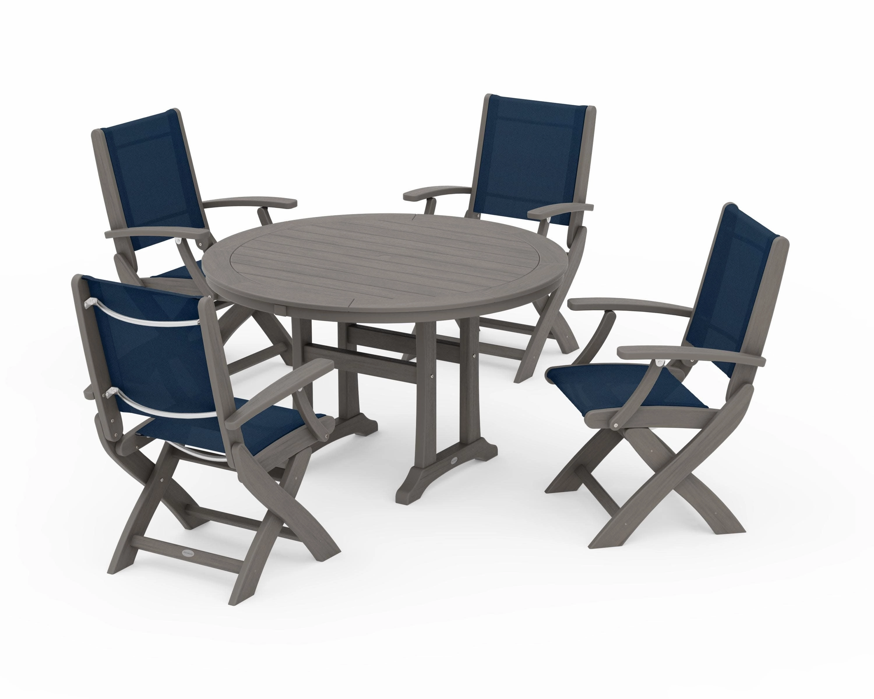Coastal Folding Chair 5-Piece Round Dining Set with Trestle Legs