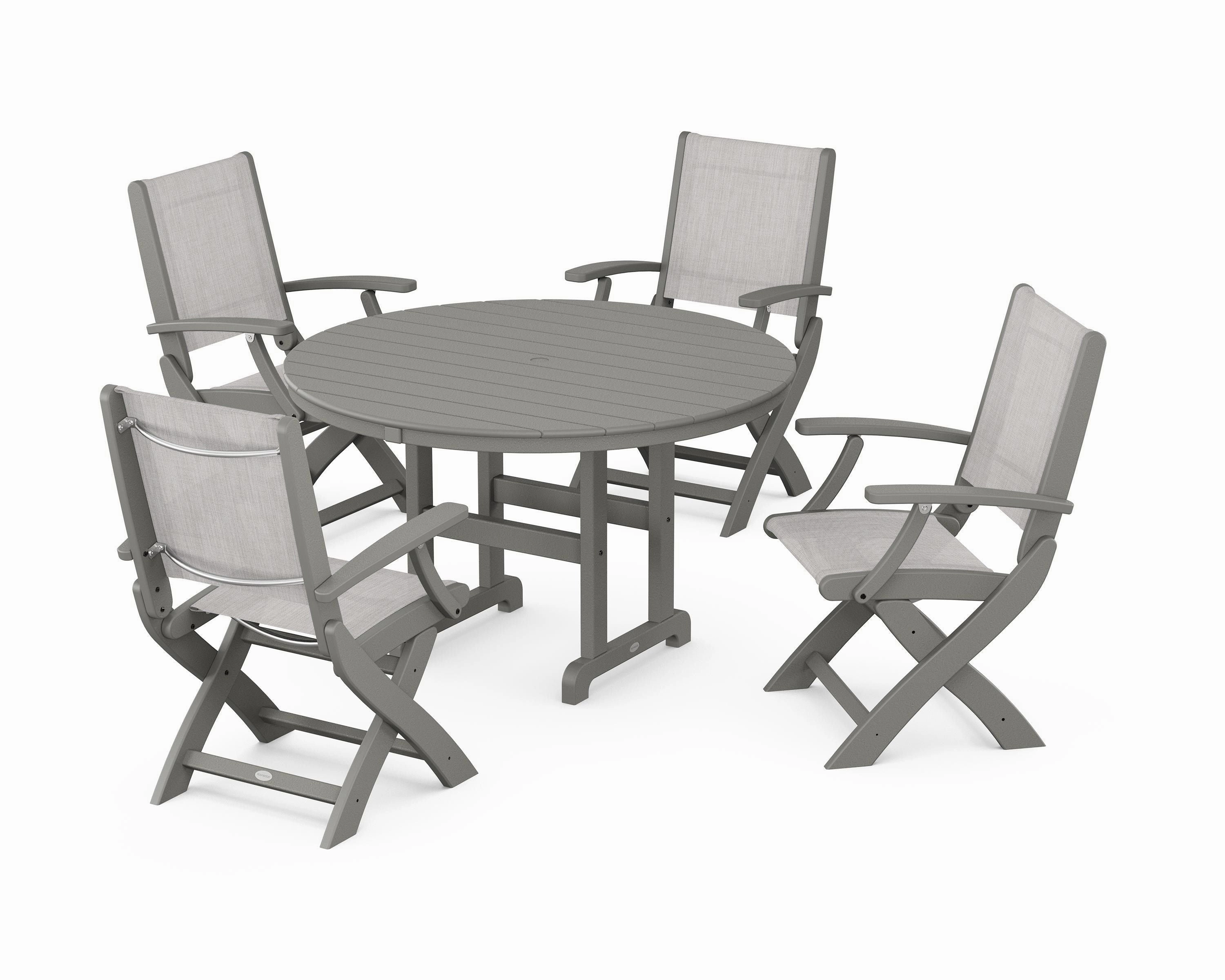 Coastal Folding Chair 5-Piece Round Dining Set