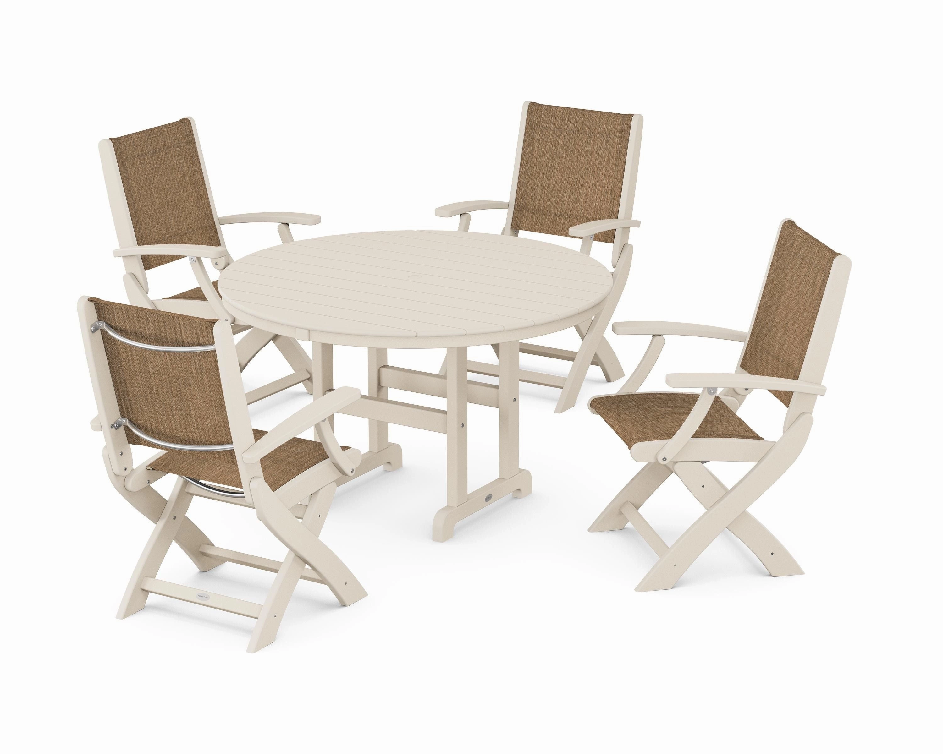Coastal Folding Chair 5-Piece Round Dining Set