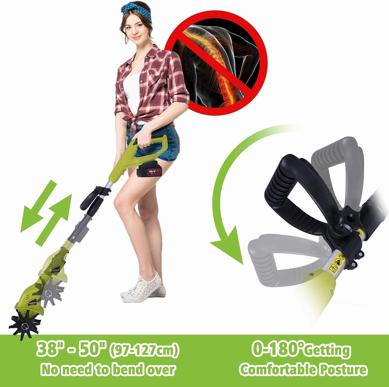 Cordless Electric Garden Tiller/Cultivator Adjustable with 20V 2.0 Ah Lithium Battery and Charger
