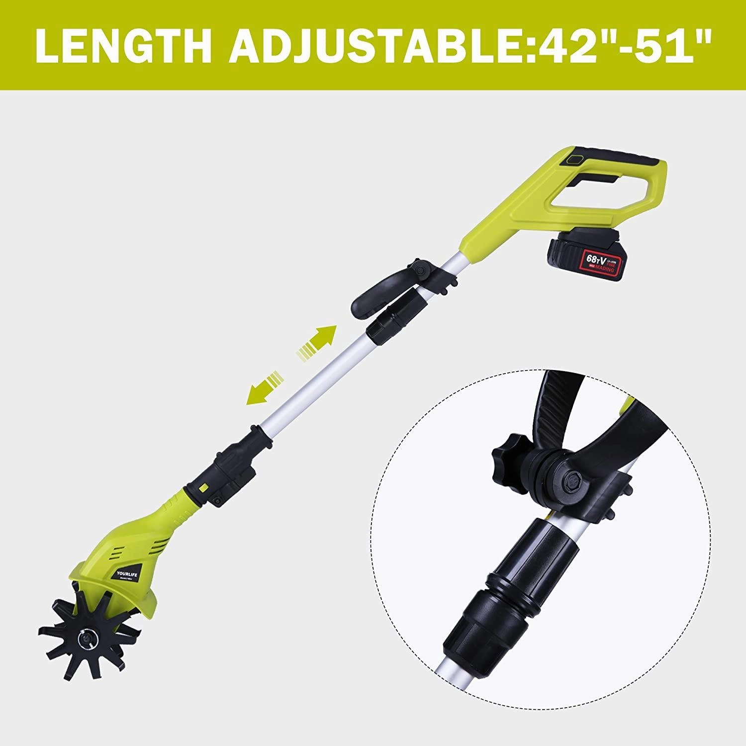 Cordless Electric Garden Tiller/Cultivator Adjustable with 20V 2.0 Ah Lithium Battery and Charger