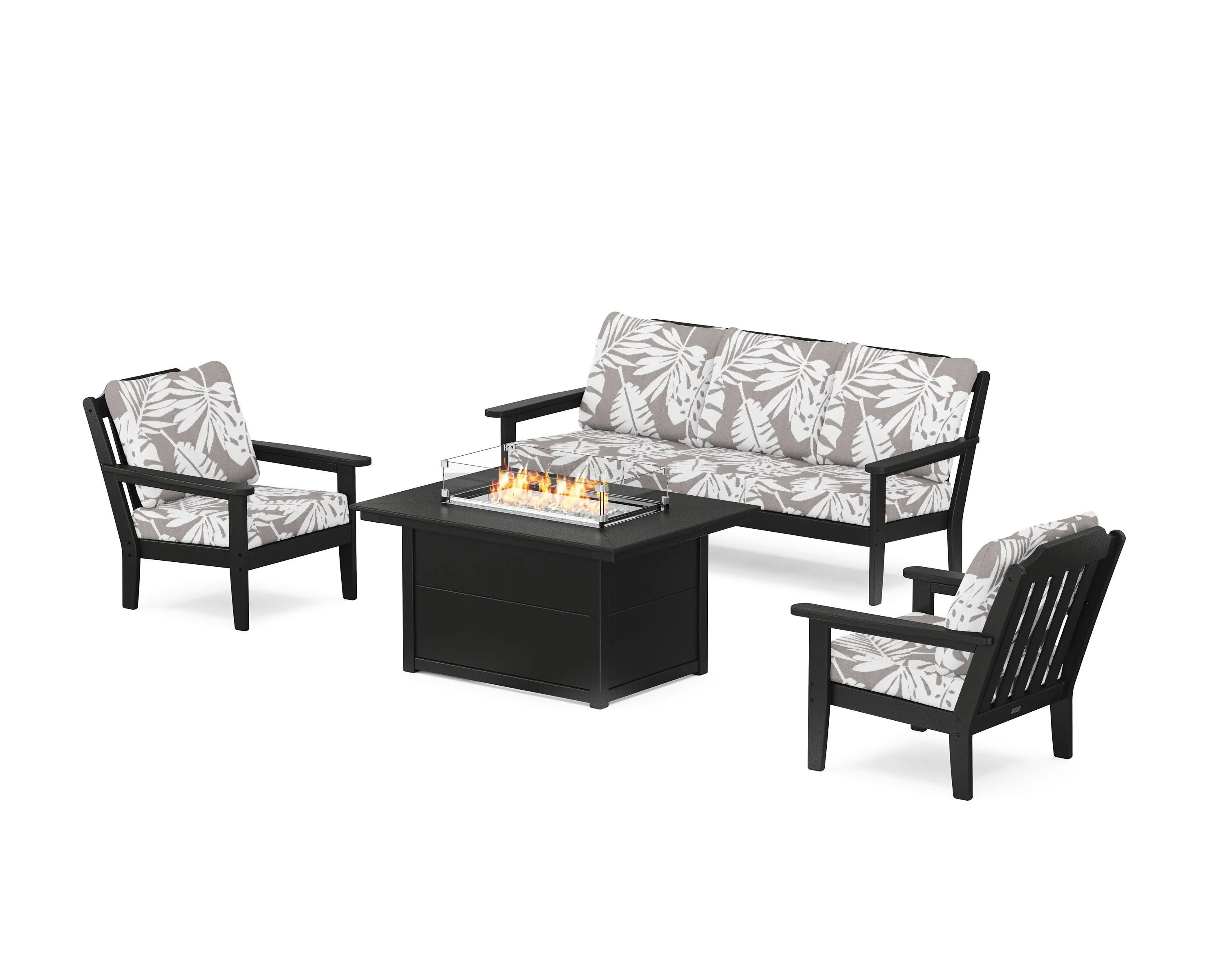 Cottage Deep Seating Fire Pit Table Setoutdoor patio dining furniture set