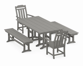 Cottage 5-Piece Farmhouse Dining Set with Benchesoutdoor patio furniture set