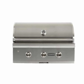Coyote 34-inch Built-in with Infinity Burners N Gas Grill C2C34NG stainless steel BBQ grill with side table