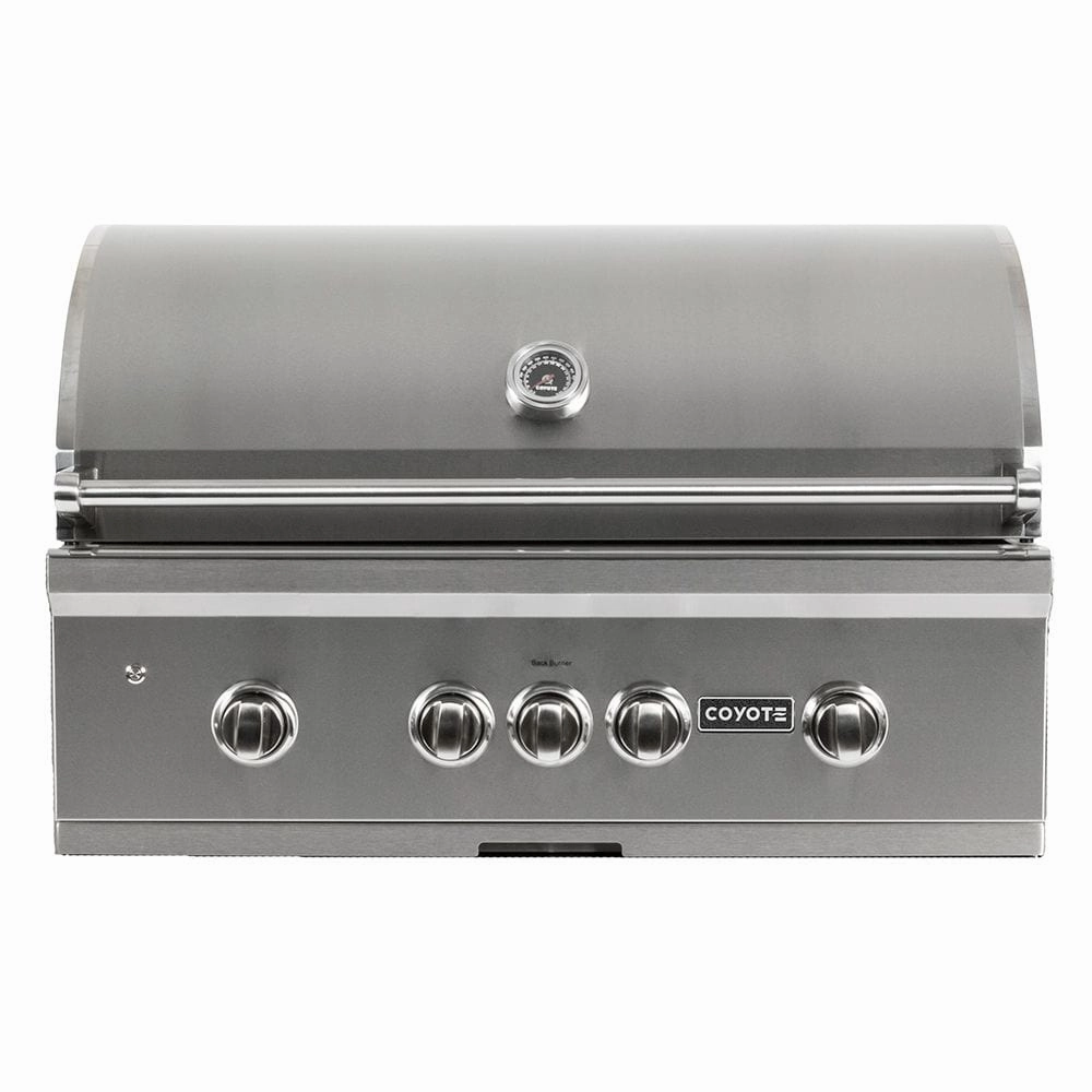 Coyote 36-inch Built-In Natural Gas Grill with I-Burner C1S36NG stainless steel BBQ grill with side table