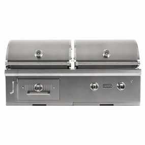 Coyote 50-inch Built-In Hybrid LP Gas and Charcoal Grill C1HY50LP stainless steel BBQ grill with side table
