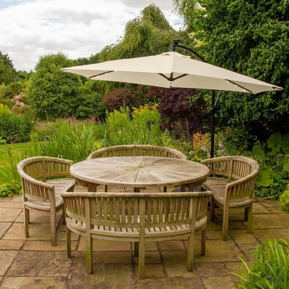 Cream 3m LED Cantilever Parasol With Plain Base