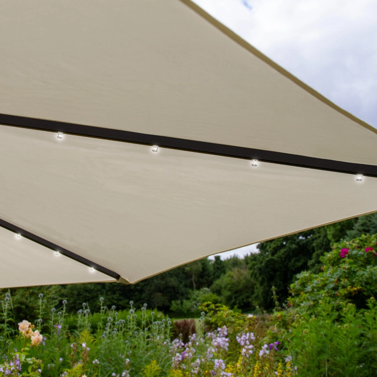 Cream 3m LED Cantilever Parasol With Plain Base