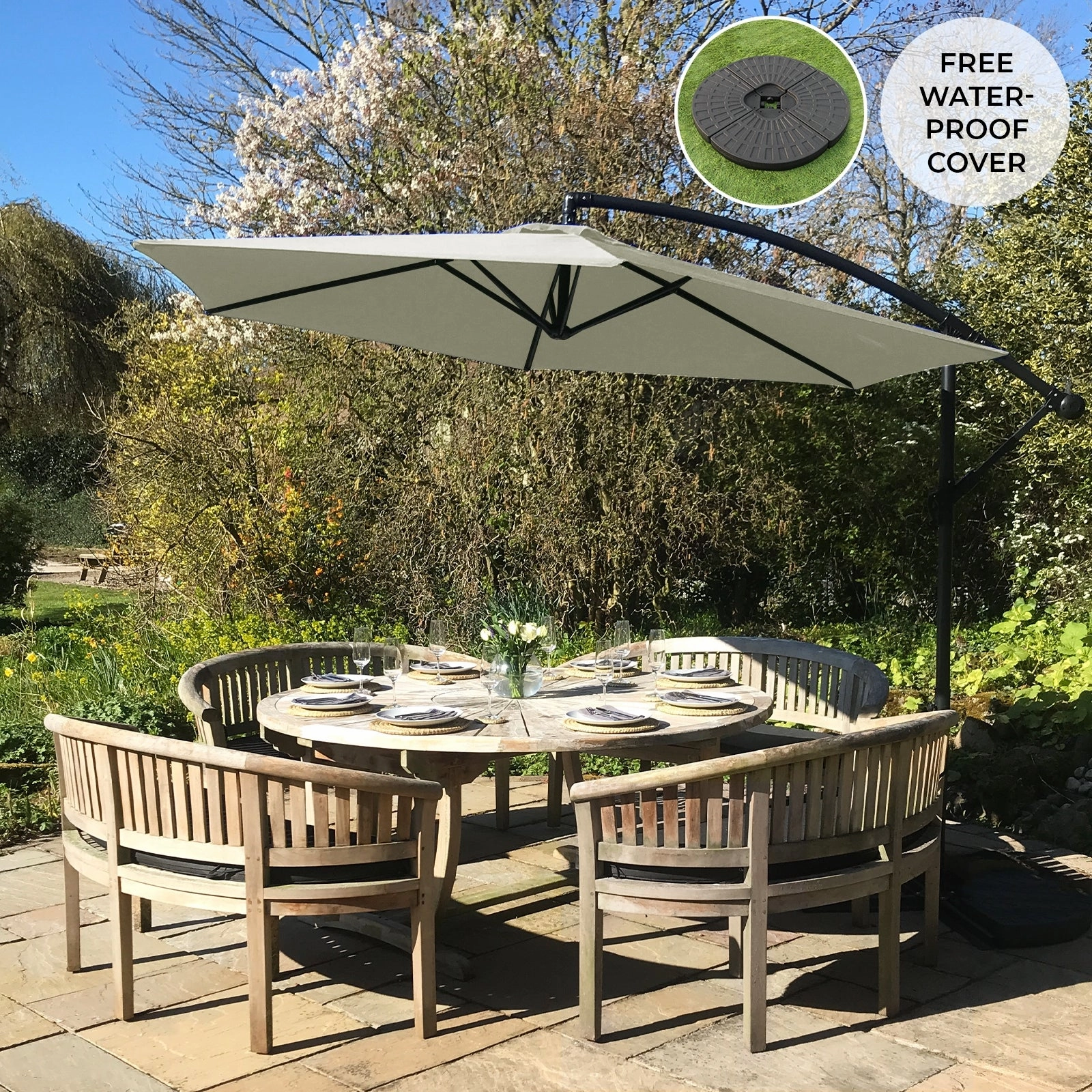 Cream Cantilever Parasol & Fan Base