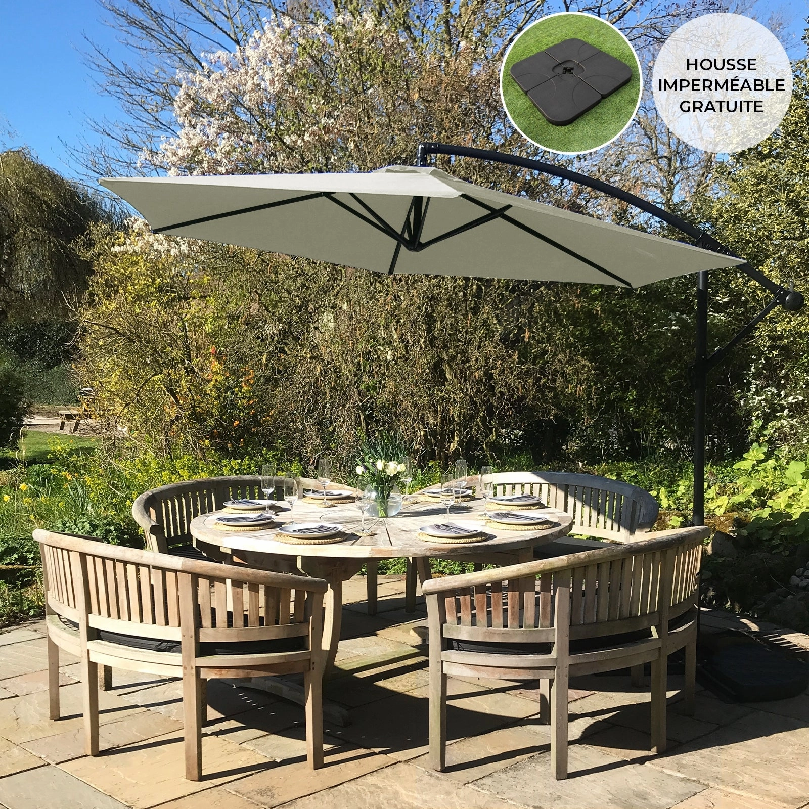 Cream Cantilever Parasol & Square Base
