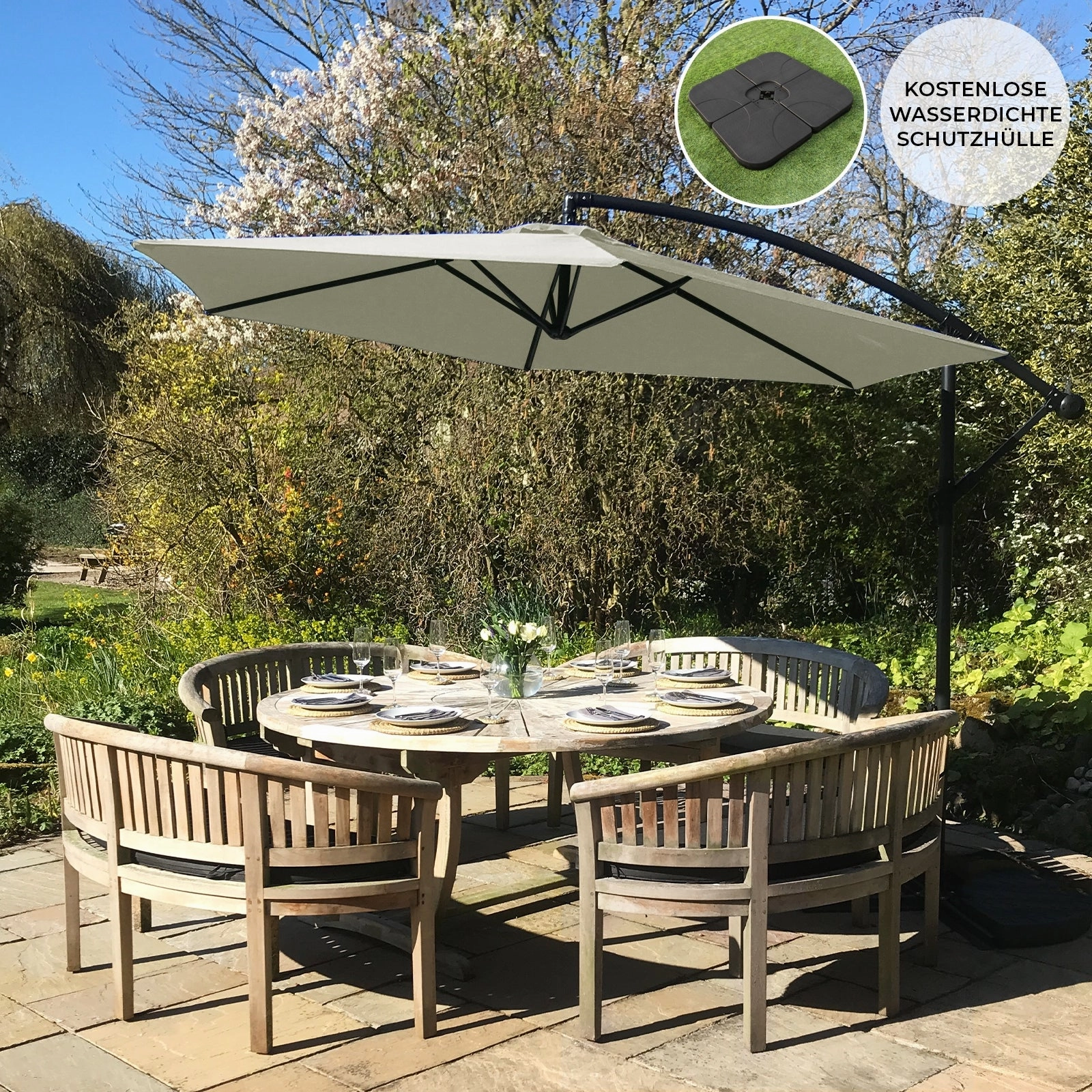 Cream Cantilever Parasol & Square Base