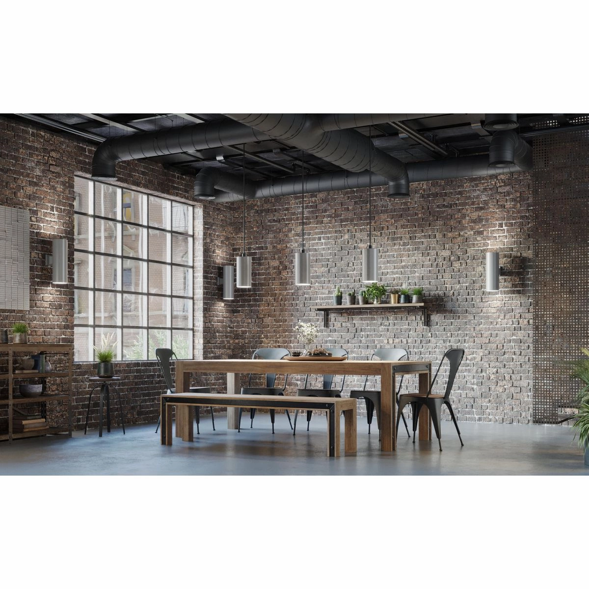 Cylinder Two Light Wall Lantern Metallic Gray
