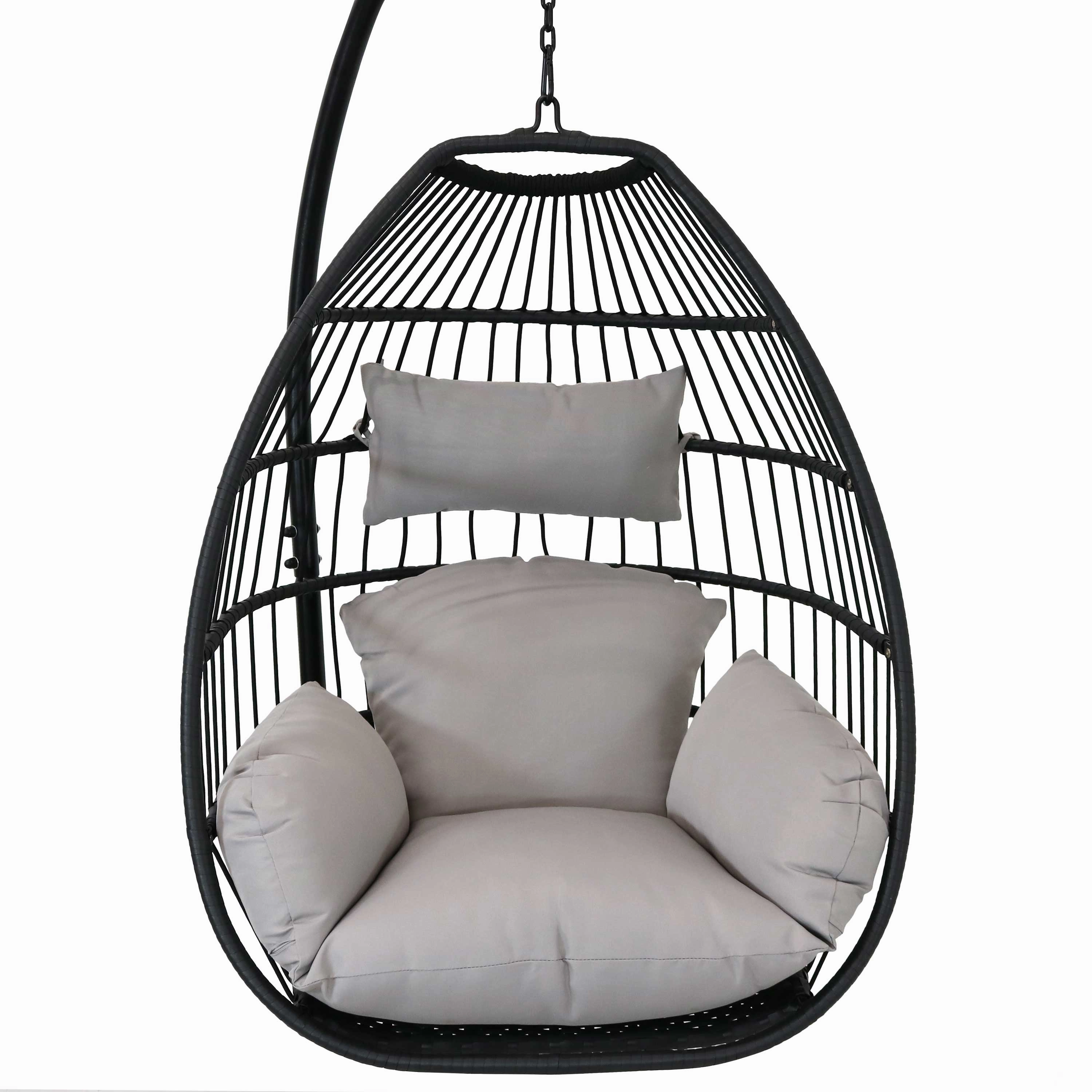 Delaney Outdoor Hanging Egg Chair with Stand and Seat Cushions