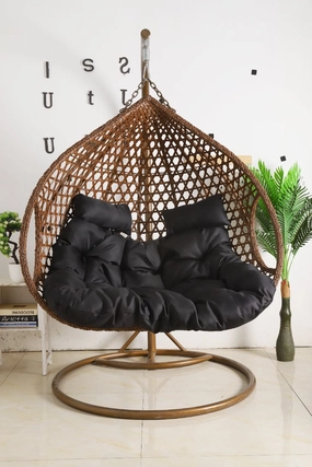 Double Seat Hanging Egg Chair Luxury - Brown Basket & Black Cushionegg swing chair for outdoor use