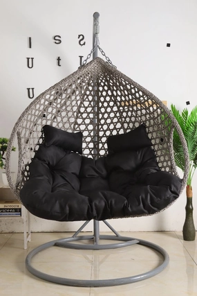 Double Seat Hanging Egg Chair Luxury - Grey Basket & Black Cushionegg swing chair for outdoor use