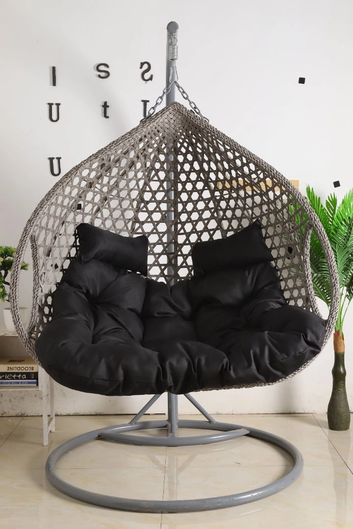 Double Seat Hanging Egg Chair Luxury - Grey Basket & Black Cushionegg swing chair for outdoor use