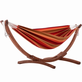 Double Sunbrella Hammock with Solid Pine Stand (8ft/260cm) - Sunset lightweight portable hammock for camping