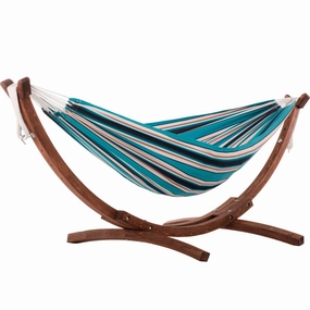 Double Sunbrella Hammock with Solid Pine Stand (8ft/260cm) - Token Surfside lightweight portable hammock for camping