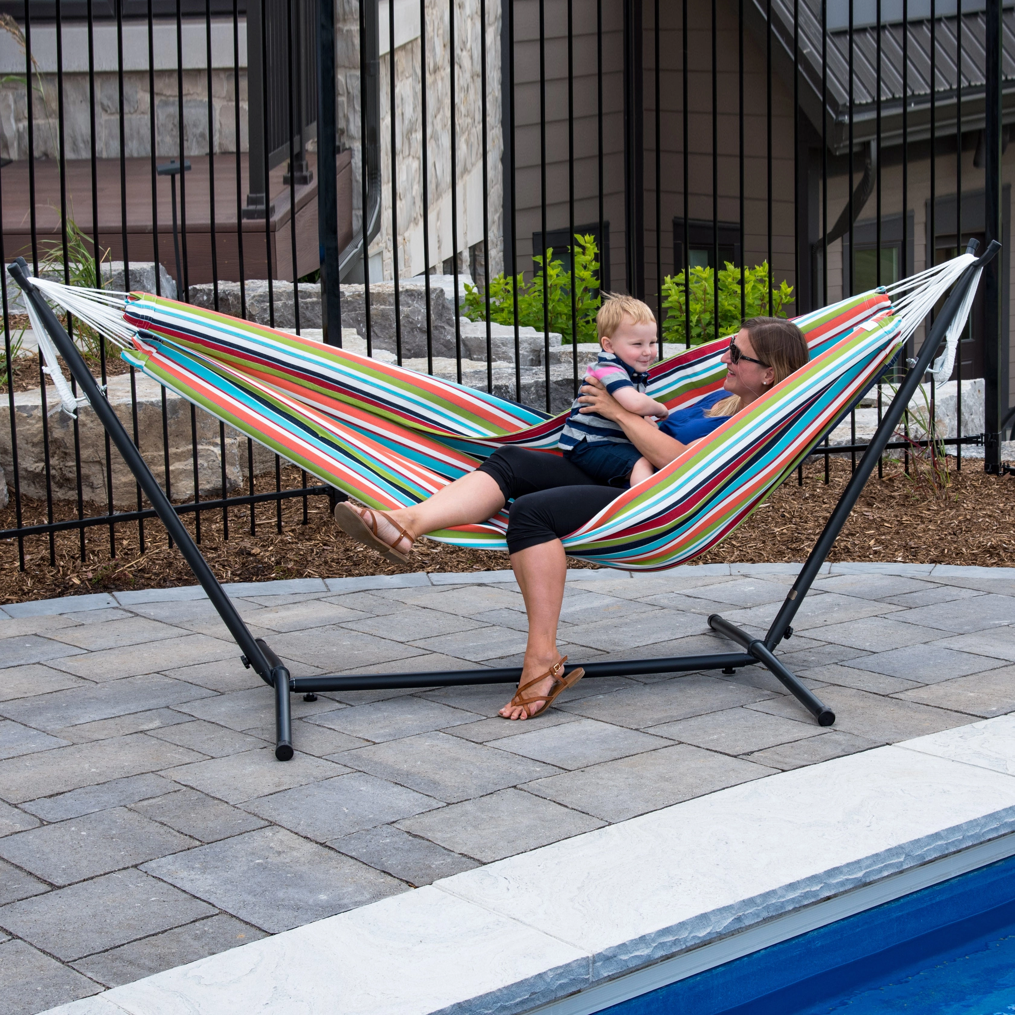 Double Sunbrella Hammock with Stand (9ft/280cm) - Carousel Confetti