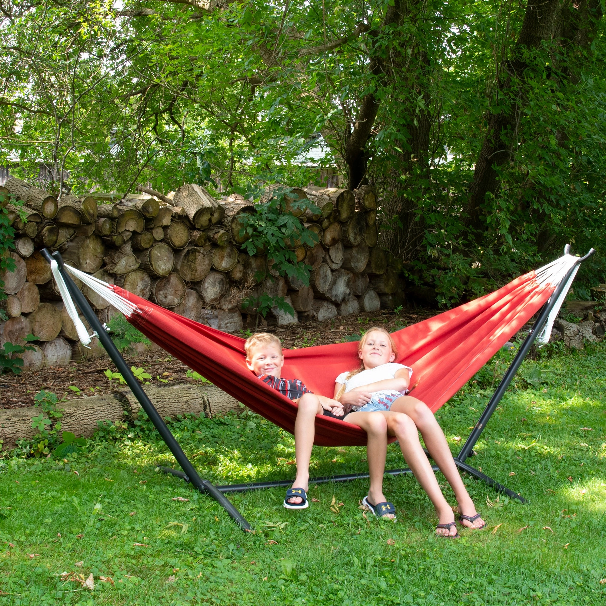 Double Sunbrella Hammock with Stand (9ft/280cm) - Crimson