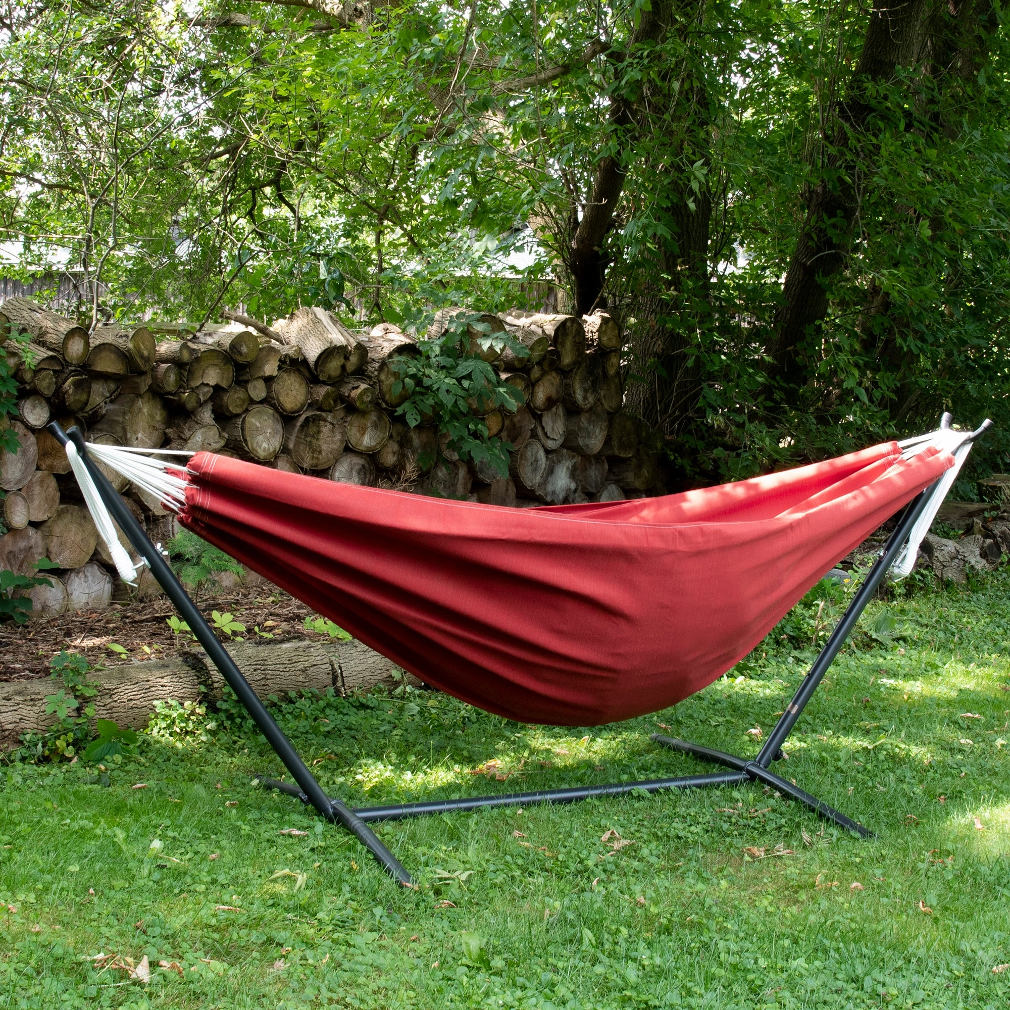 Double Sunbrella Hammock with Stand (9ft/280cm) - Crimson