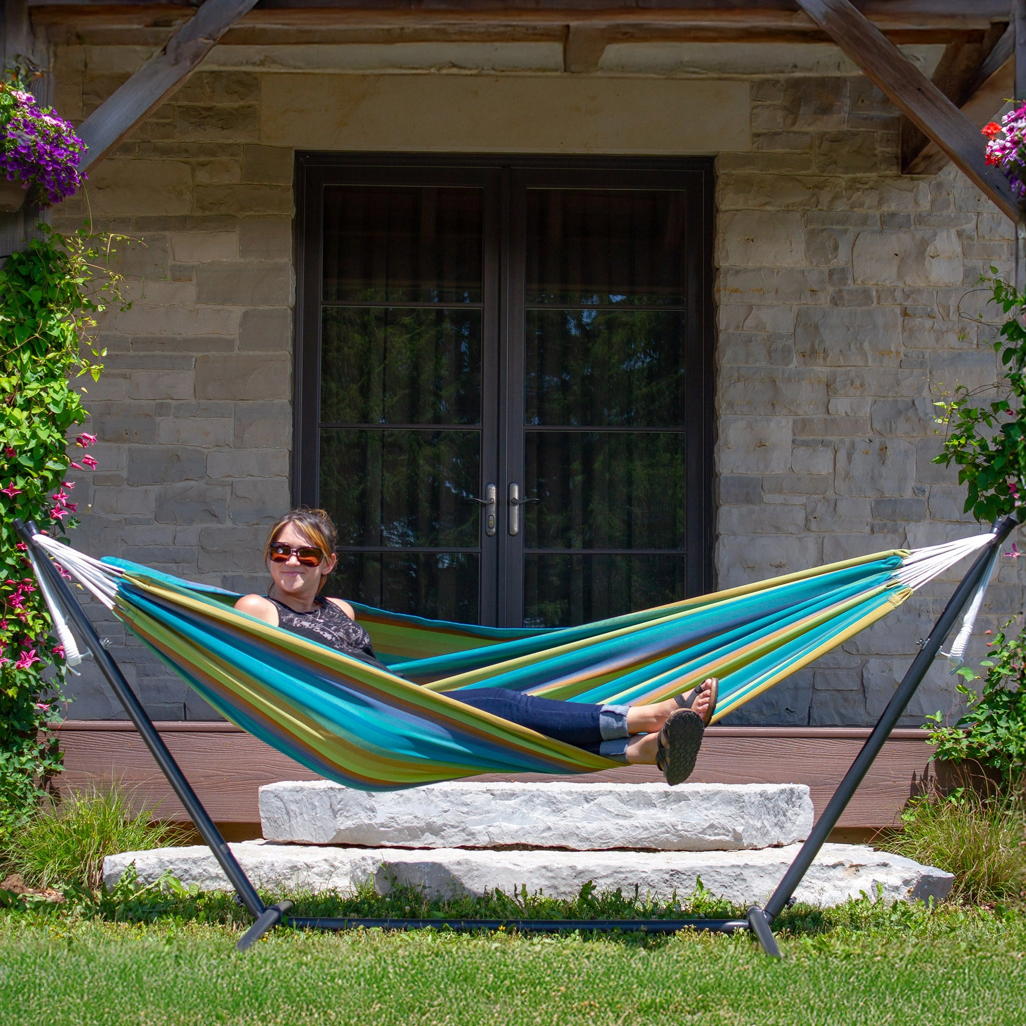 Double Sunbrella Hammock with Stand (9ft/280cm) - Lagoon