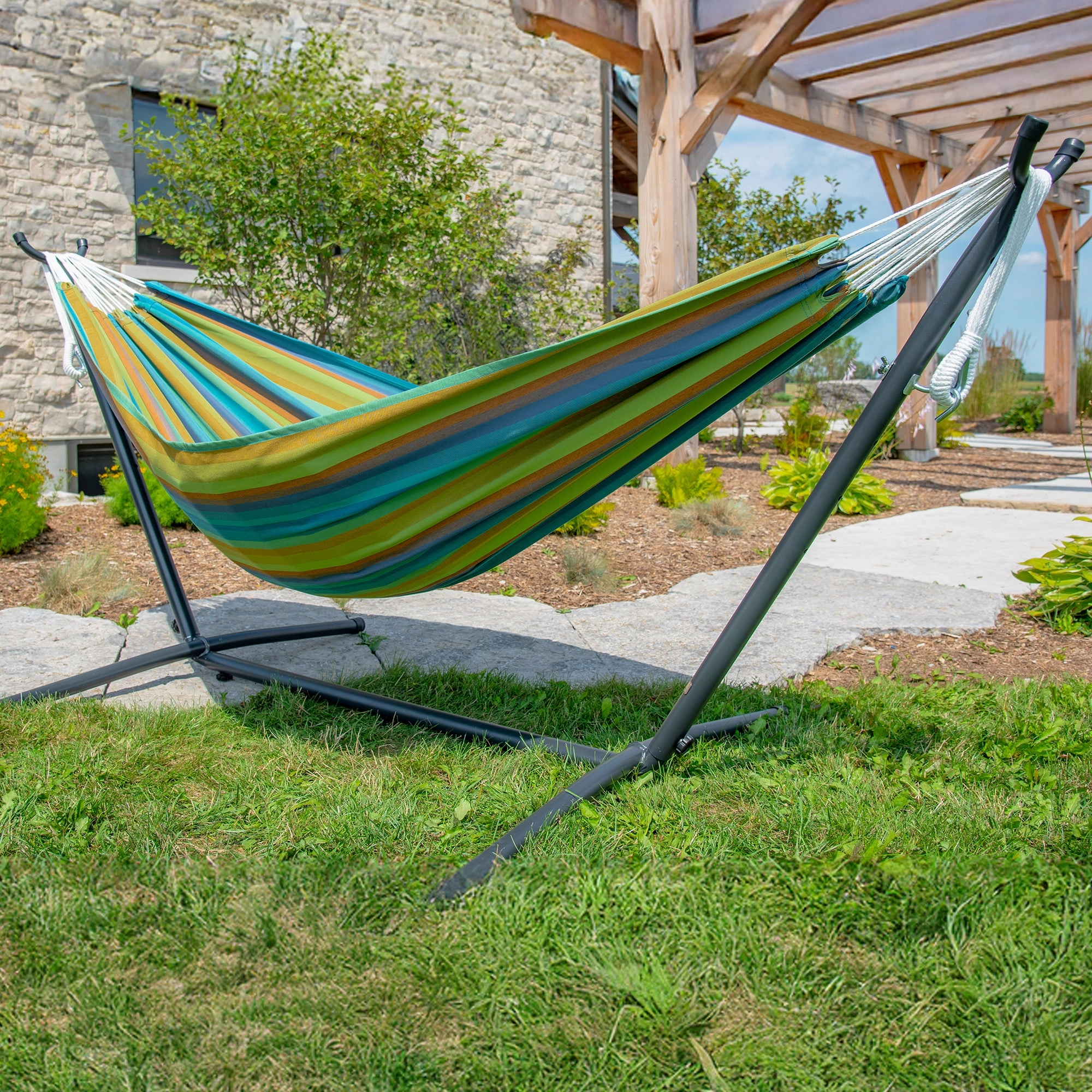 Double Sunbrella Hammock with Stand (9ft/280cm) - Lagoon