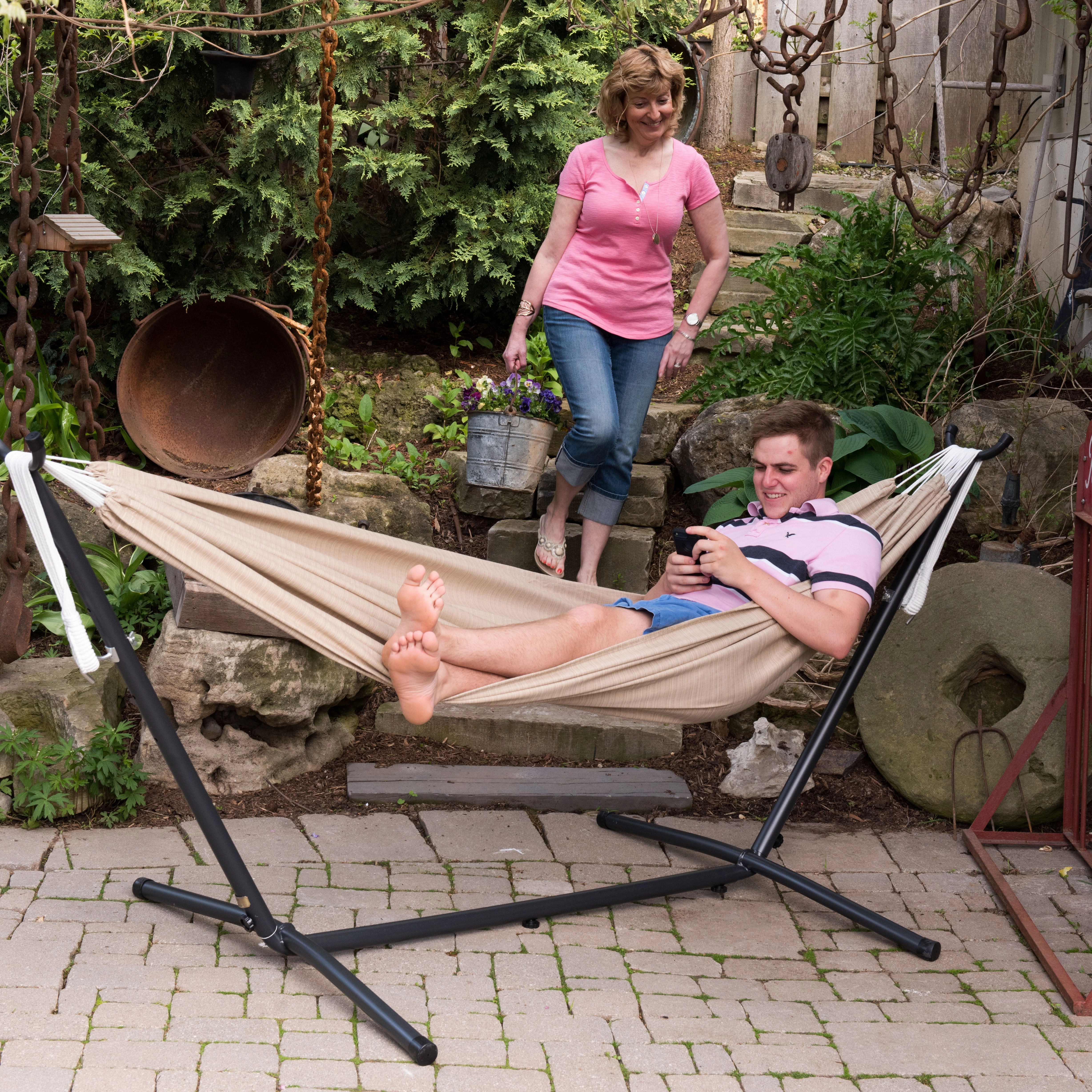 Double Sunbrella Hammock with Stand (9ft/280cm) - Sand