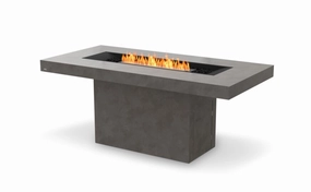 Ecosmart Fire Gin 90 (Bar) Fire Pit Table - Natural Finish / Black Burner - ESF.O.GIN.90.B.NA.Boutdoor fire table set with chairs