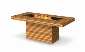 Ecosmart Fire Gin 90 (Bar) Fire Pit Table - Teak Finish / Stainless Steel Burner - ESF.O.GIN.90.B.TNoutdoor fire table set with chairs