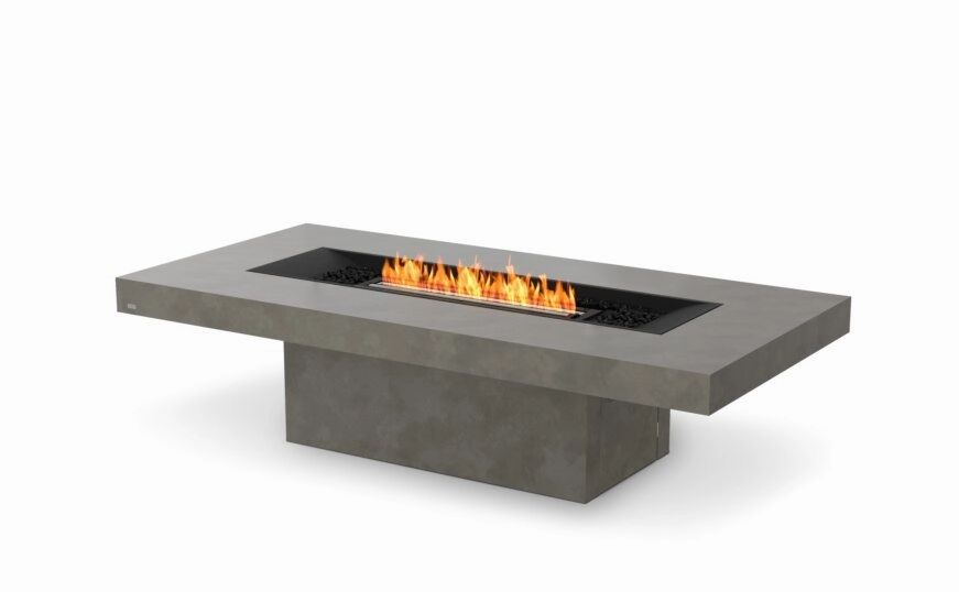 Ecosmart Fire Gin 90 (Chat)Fire Pit Table - Natural Finish / Black Burner - ESF.O.GIN.90.C.NA.Boutdoor fire table set with chairs